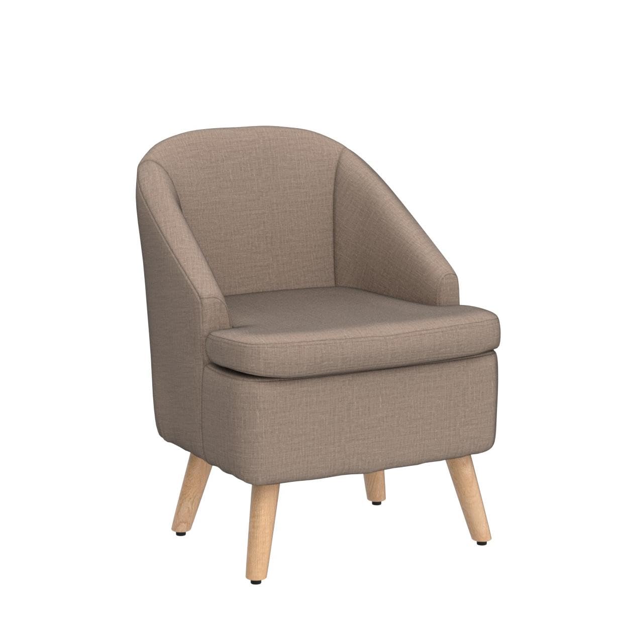 Stylish Beige Barrel Accent Chair with Upholstered Cotton Linen Fabric & Wooden Legs - Perfect Round Single Sofa for Living Room, Bedroom or Office Decor