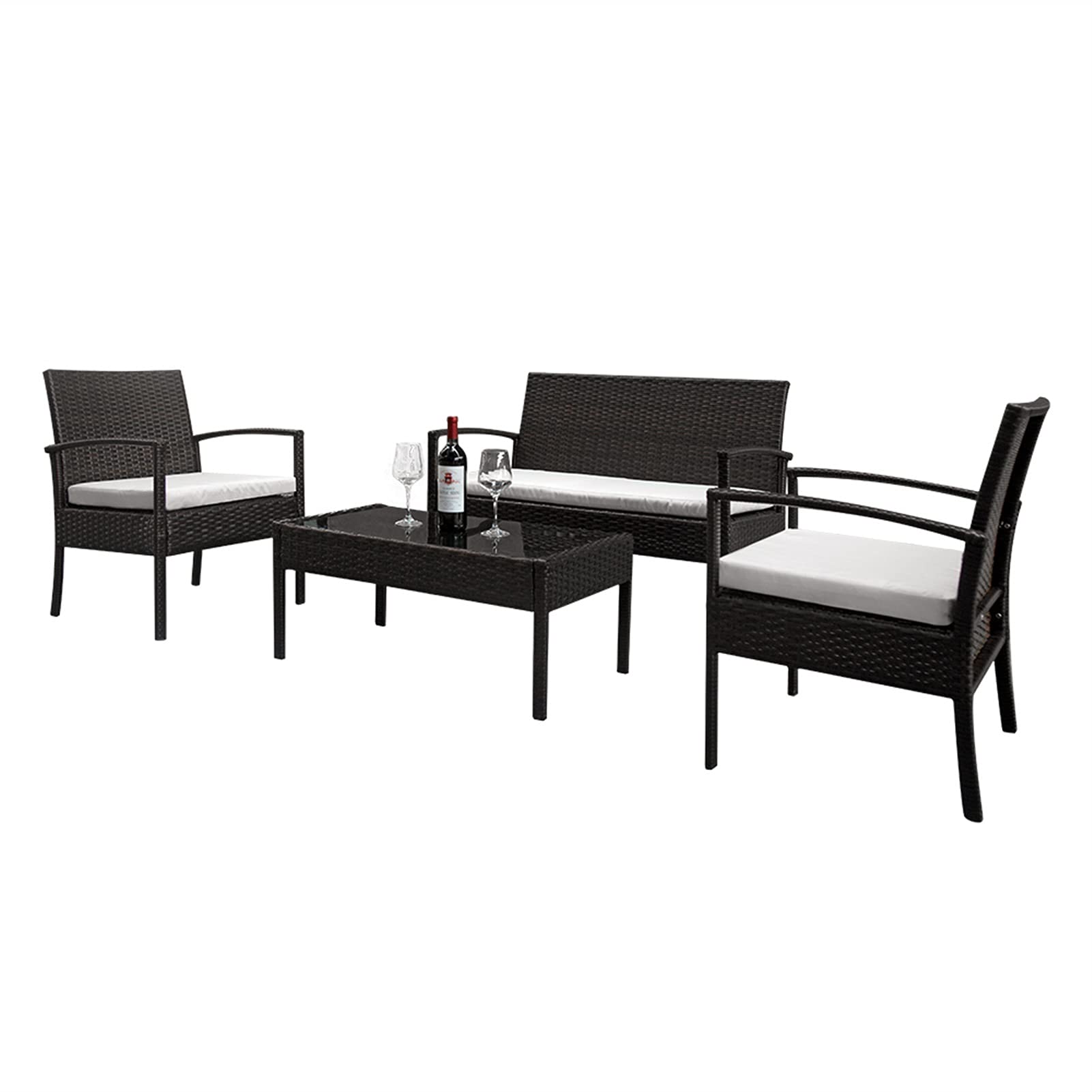 2-Piece Rattan Patio Furniture Set - Arm Chairs, Love Seat & Tempered Glass Coffee Table - Brown Gradient Outdoor Sofa Set for Garden, Balcony or Poolside Relaxation