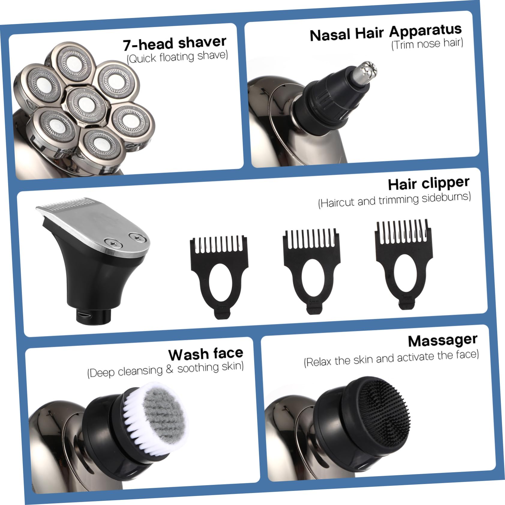 MERRYHAPY 7-in-1 Electric Shaver for Men - Waterproof Beard Trimmer, Nose Hair Clipper & Body Groomer - Portable Travel Shaving Kit for Home, Gym & Business Trips - Perfect Gift for Dad & Husband