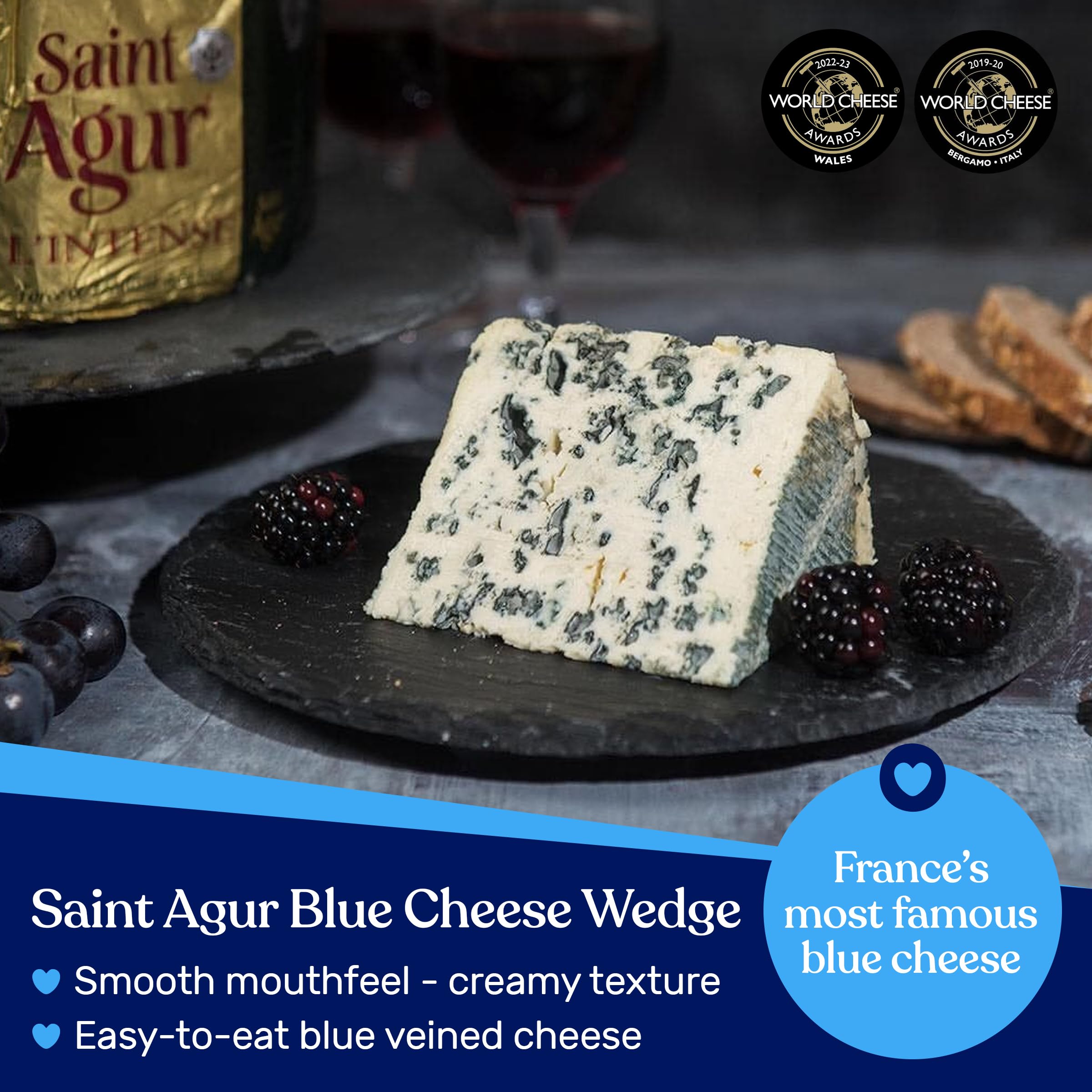 Saint Agur Blue Cheese Wedge – 5 lbs | Creamy, Mild & Smooth French Blue Cheese | Perfect for Charcuterie Boards, Salads & Gourmet Recipes | Premium Cheese from The Cheese Lover Shop