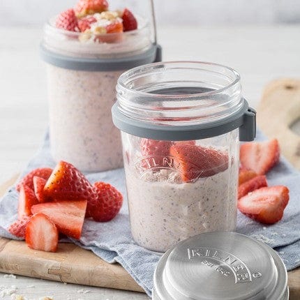 Kilner Breakfast Jar Set 350ml - Glass Mason Jars with Lids for Overnight Oats, Yogurt Parfait & Smoothies - Perfect for Meal Prep, Healthy Snacks & Office Lunch