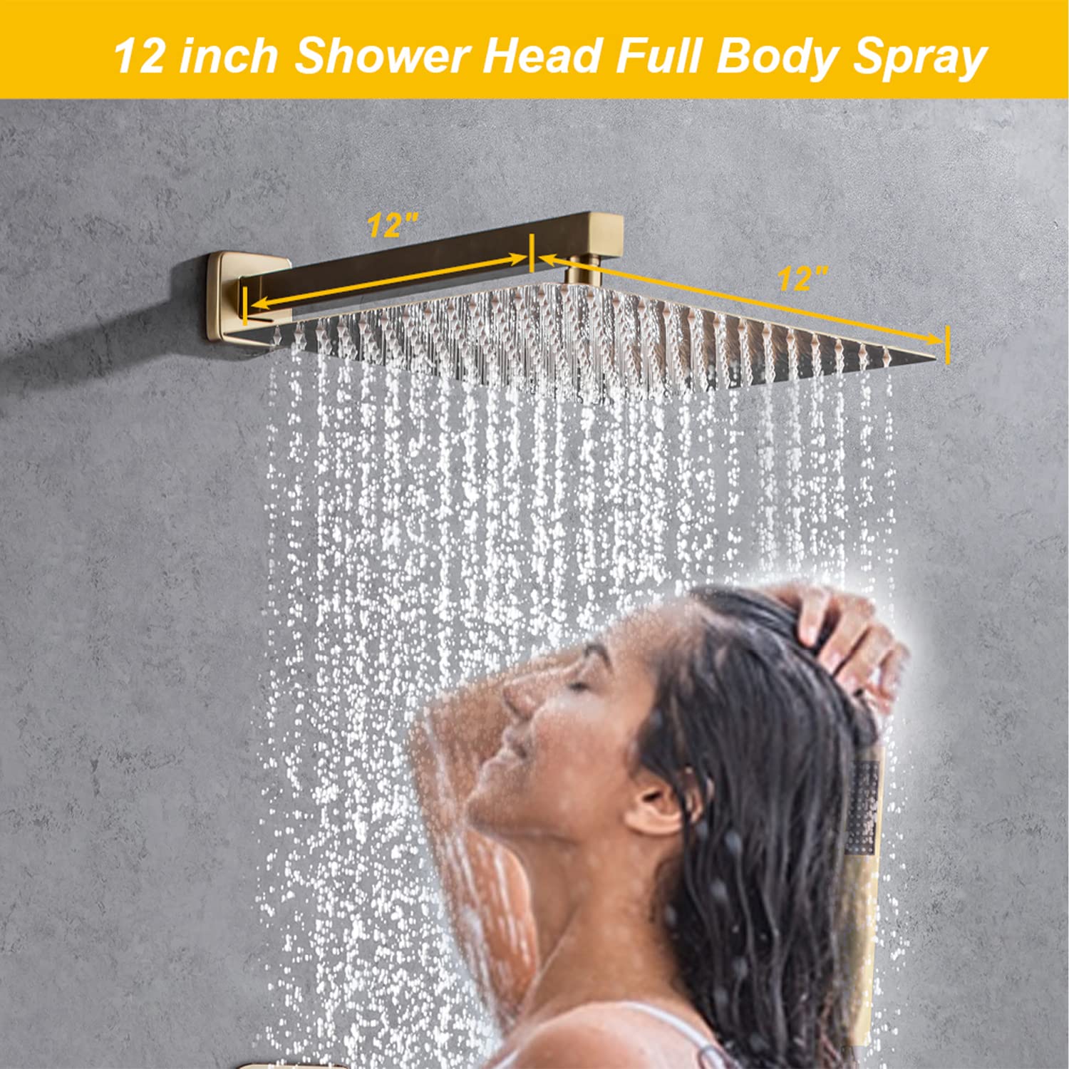 Solid Brass Wall Mounted Shower Faucet Set with Handheld Shower - Modern Single Handle Bathroom Tub Filler in Brushed Gold Finish | Perfect for Luxury Bathroom Renovations & Spa-Like Shower Experience