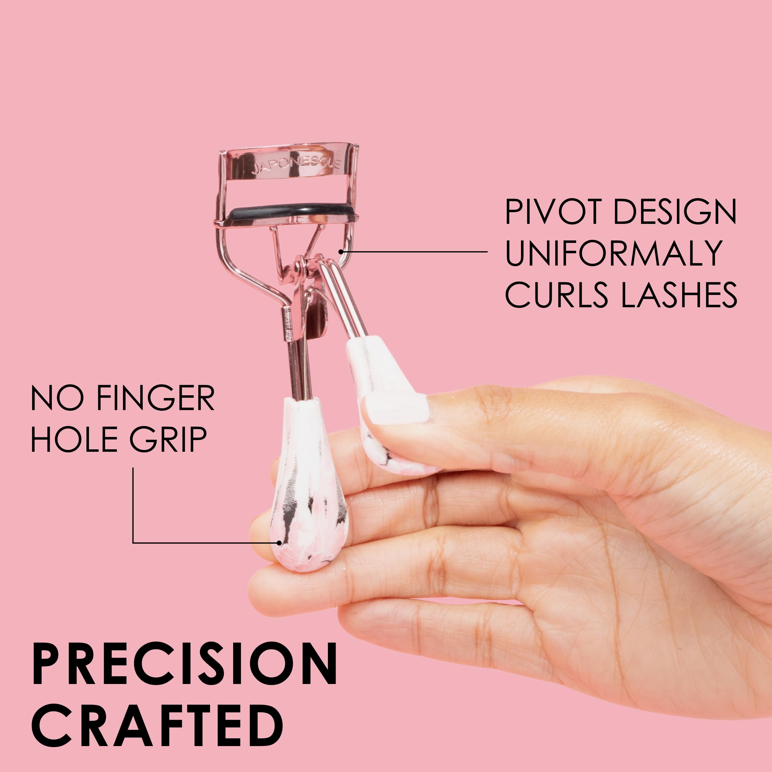 JAPONESQUE Eyelash Curler for Natural & False Lashes - Comfort Grip, Round Shape Design with 1 Extra Refill Pad - Long Lasting 8 Hour Curl - Perfect for Daily Makeup, Bridal Looks & Professional Salon Use