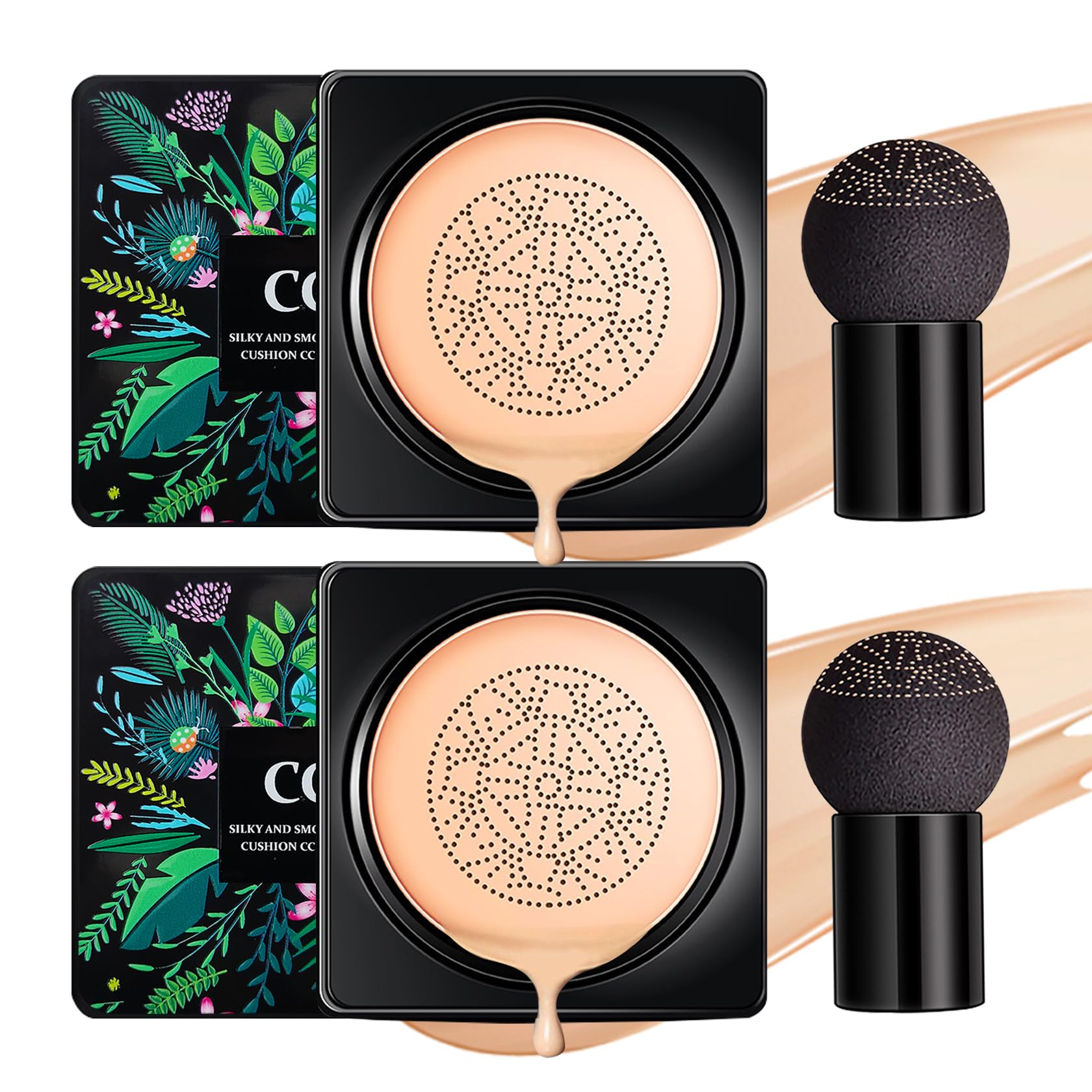 Mushroom Head Air Cushion CC Cream Foundation - 2PCS Hydrating BB Cushion Makeup, Full Coverage Long-Lasting Matte Concealer & Makeup Base (Natural) for Flawless Everyday Makeup & On-The-Go Touch Ups