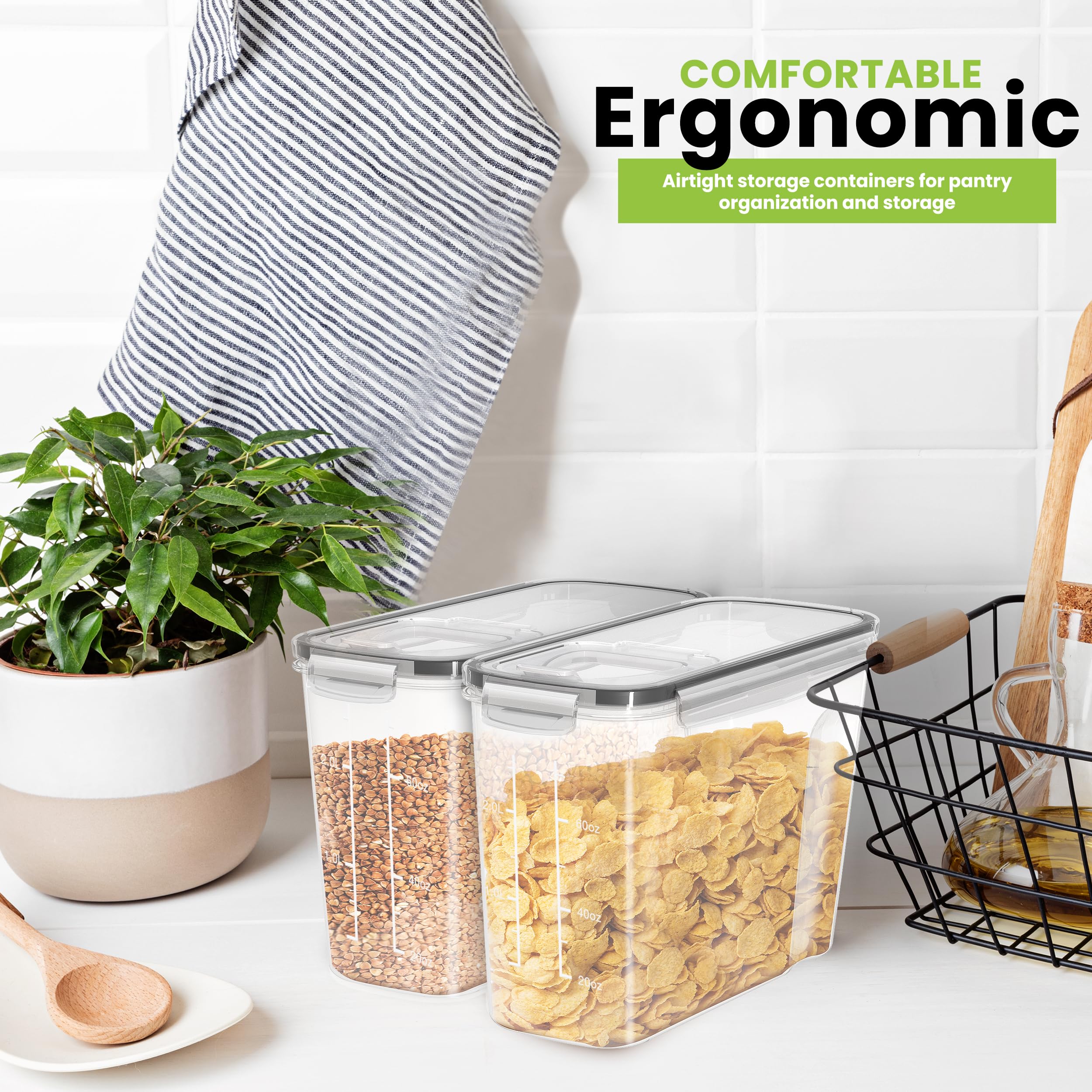 Utopia Kitchen 2-Pack 2 Liter Airtight Cereal Storage Containers with Dispenser - Clear Plastic Food Pantry Organizers for Cereal, Rice, Pasta, Snacks & Dry Goods - Perfect for Kitchen, Pantry Organization & Bulk Food Storage
