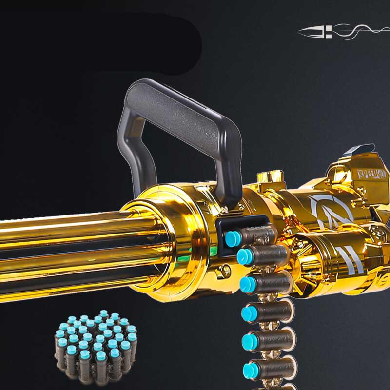Lehui Electric Golden Gatling Minigun Dart Blaster Toy - High-Speed Foam Dart Shooting Gun for Outdoor Battles, Nerf War Games & Backyard Fun