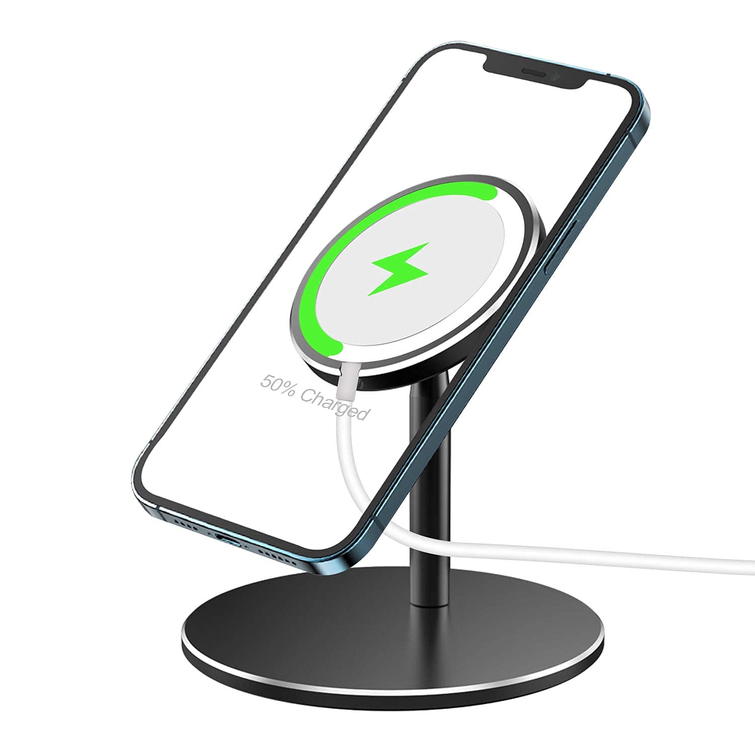 ROBOQi Aluminum MagSafe Charger Stand - Magnetic Phone Holder for iPhone 12/12 Pro/12 Mini/12 Pro Max - Desktop Charging Dock with Fast Wireless Charging | Perfect for Office, Home & Nightstand Use