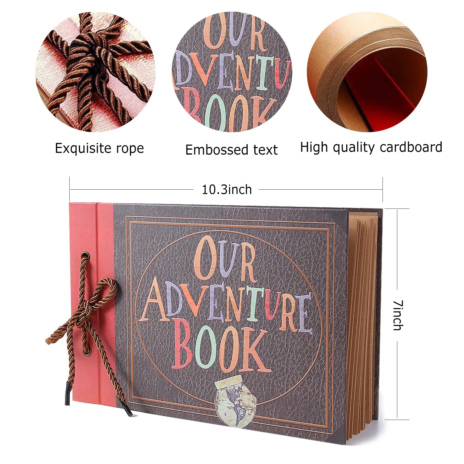 Vienrose DIY Scrapbook Photo Album - Embossed Adventure Memory Book for Couples, Travel & Friends (Perfect for Wedding, Anniversary, Birthday Gifts & Travel Journaling)