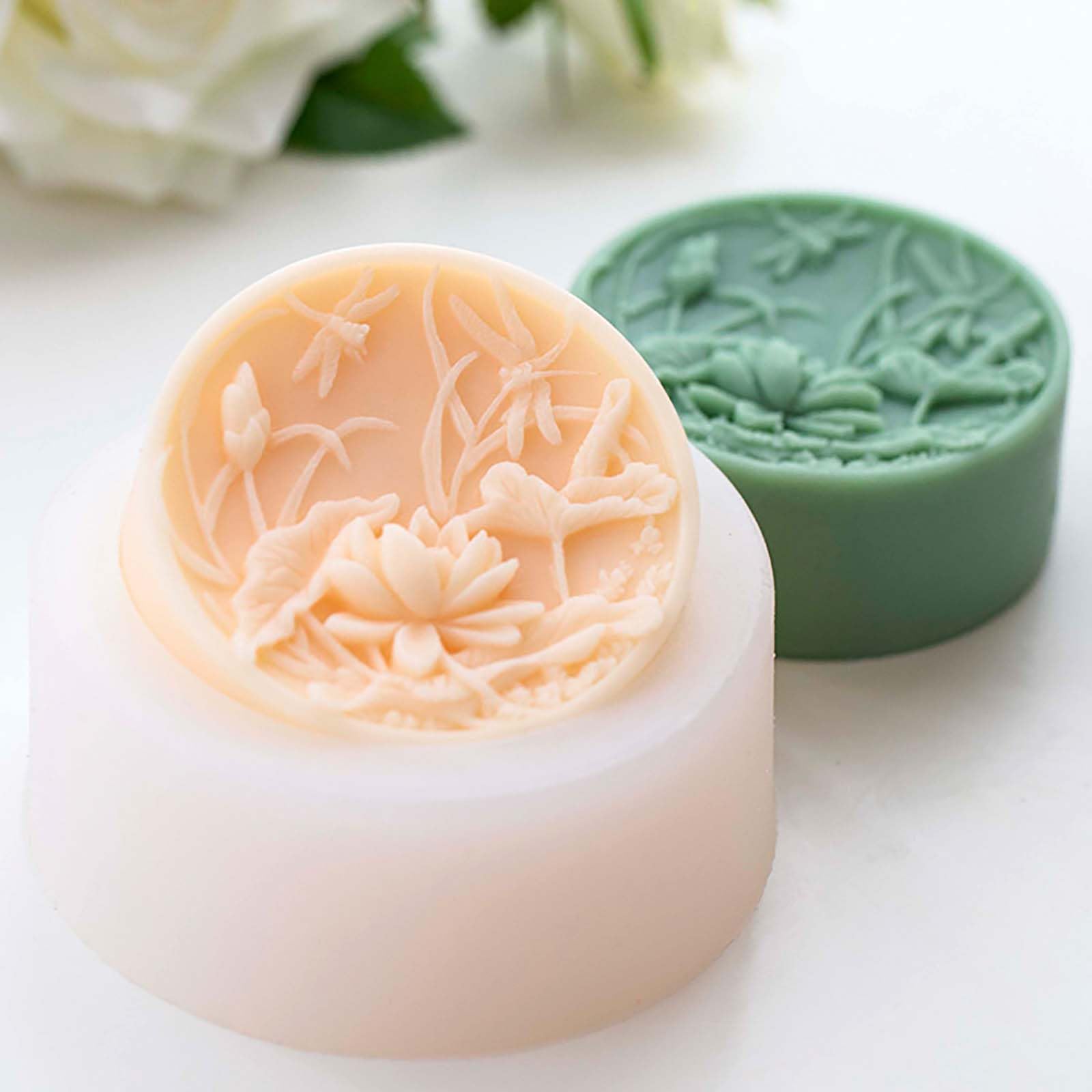 Premium Silicone Soap Molds for DIY Handmade Soap - Round Flower, Lotus & Dragonfly Design - Ideal for Cold Process Soap Making, Bath Bombs, Candle Making - Perfect for Home Crafting, Gifts & Spa Decor