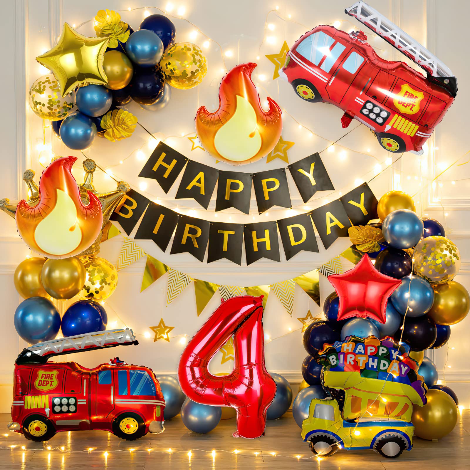 Fire Truck Birthday Party Decorations - 7pcs Fire Engine Balloon Set for Firefighter Themed 4th Birthday, Rescue Party Supplies | Perfect for Kids' Fireman Themed Parties & Fire Station Events