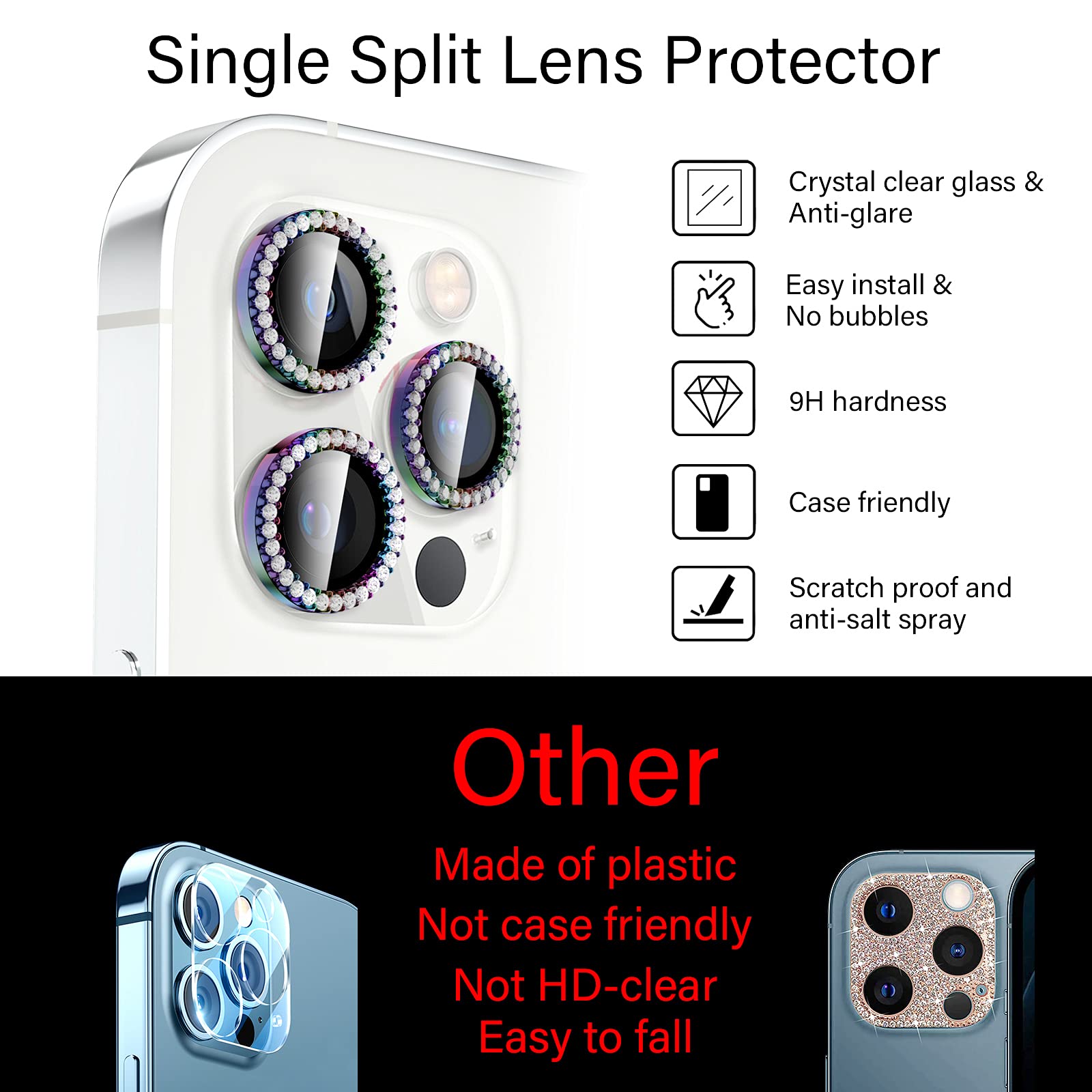 Xfilm iPhone 12 Pro Max Camera Lens Protector - 9H Hardness Scratchproof Cover with Bling Diamond Ring, Stylish Case-Friendly Phone Accessories (For iPhone 12 Pro Max) - Perfect for Daily Use, Travel & Photography Protection