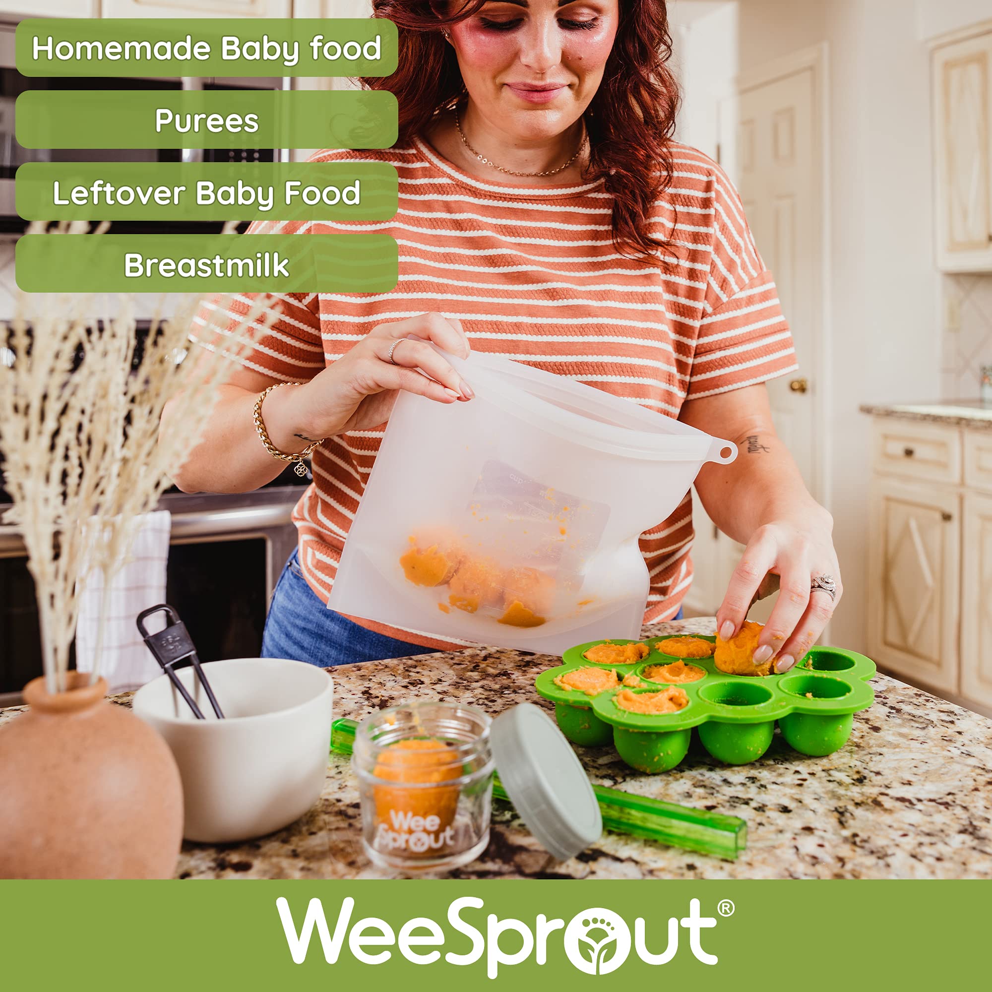 WeeSprout Silicone Baby Food Freezer Tray with Clip-on Lid - BPA-Free Storage Container for Homemade Baby Food, Vegetable Puree, Fruit Puree & Breast Milk | Perfect for Meal Prep, Baby Led Weaning & Breast Milk Storage