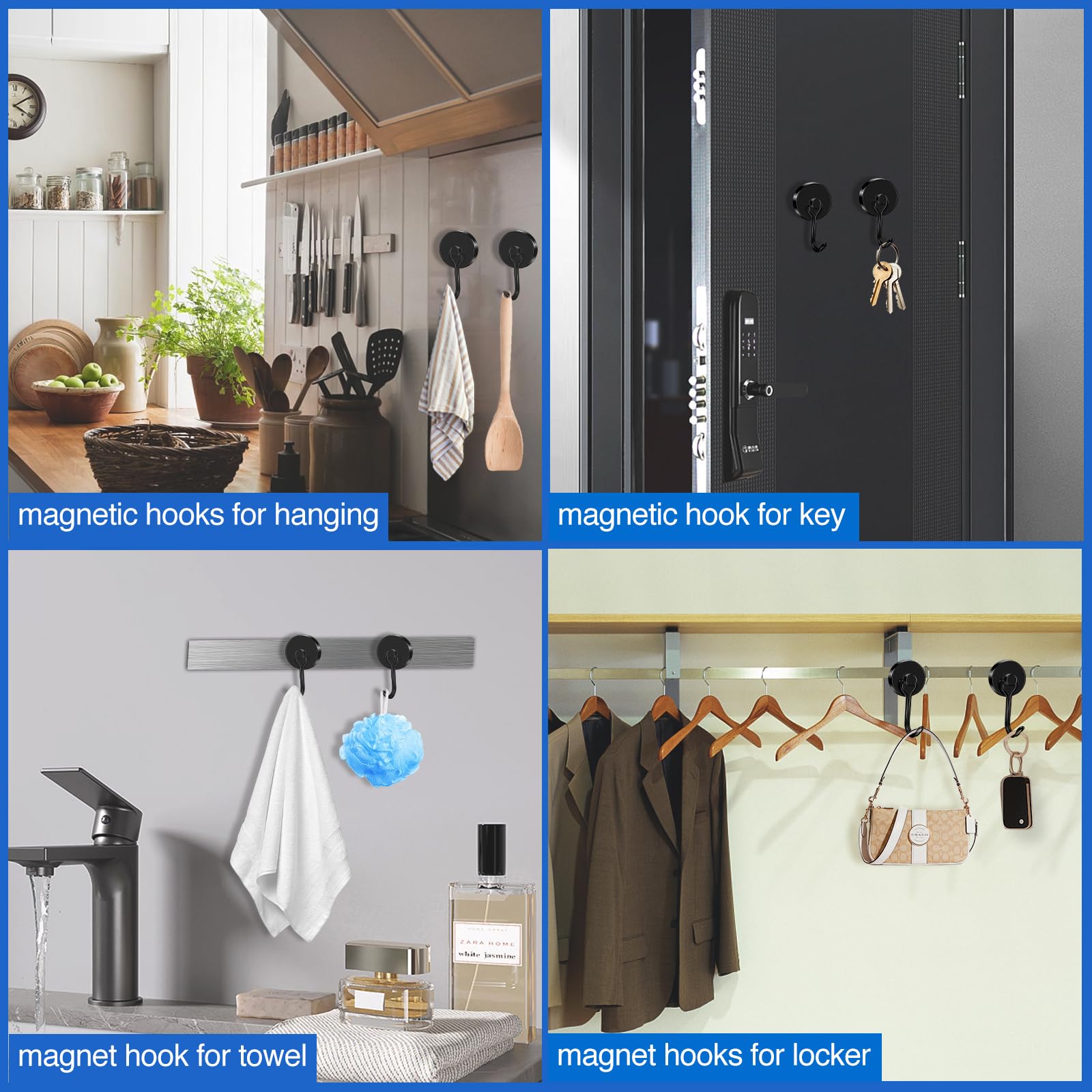 LOVIMAG 6-Pack Magnetic Hooks - Heavy Duty for Garage, Fridge & Travel