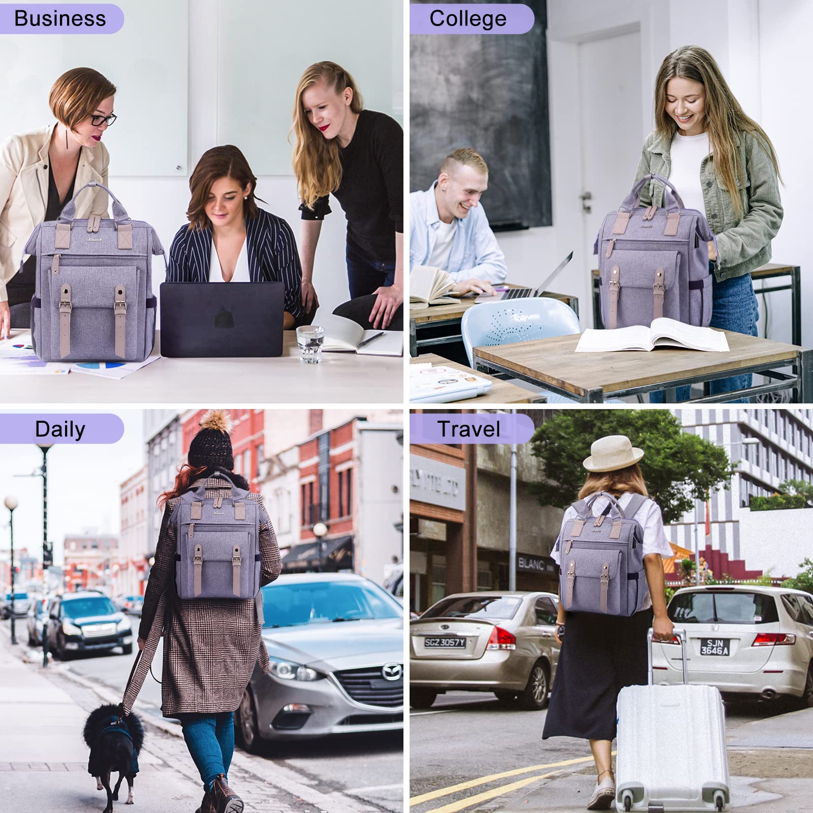 LOVEVOOK Women's Cute Purple Laptop Backpack - 15.6 Inch College School Bookbag for Teen Girls, Teacher Nurse Work Bag, Business Travel Daypack, Perfect for Work, School, and Travel