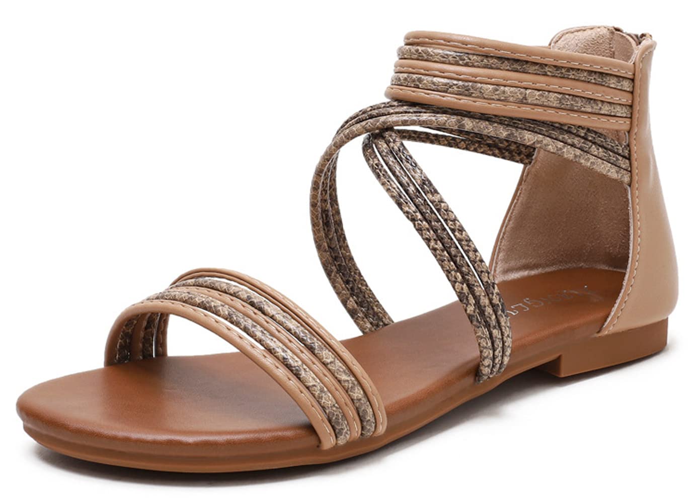 Women's Flat Sandals - Snake Print Bohemian Beach Sandals for Summer | Casual Ladies Sandals for Walking, Travel & Vacation Outfits