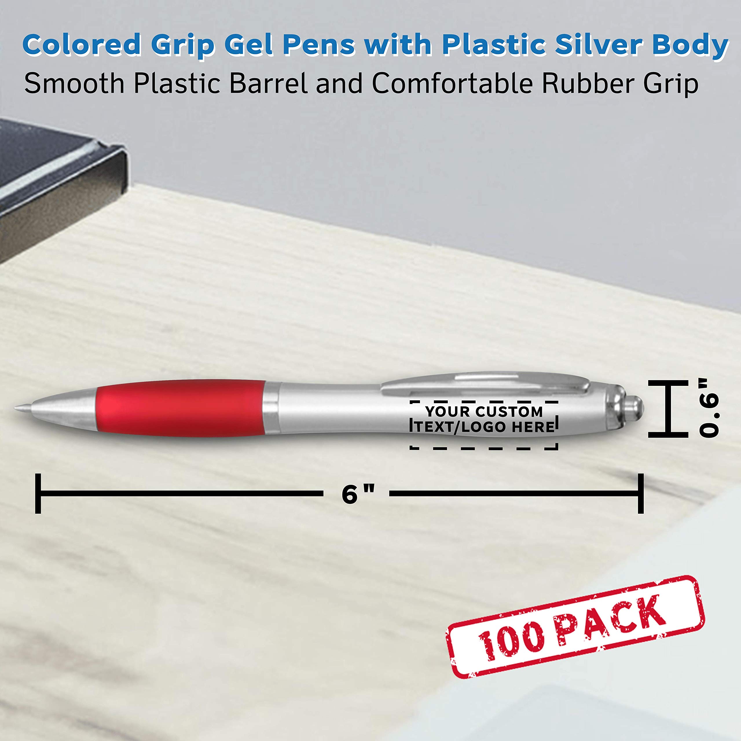 100-Pack Custom Colored Gel Pens with Comfort Grip - Bulk Personalized Pens for Office, School & Business - Perfect for Tradeshows, Events & Promotional Giveaways - Red