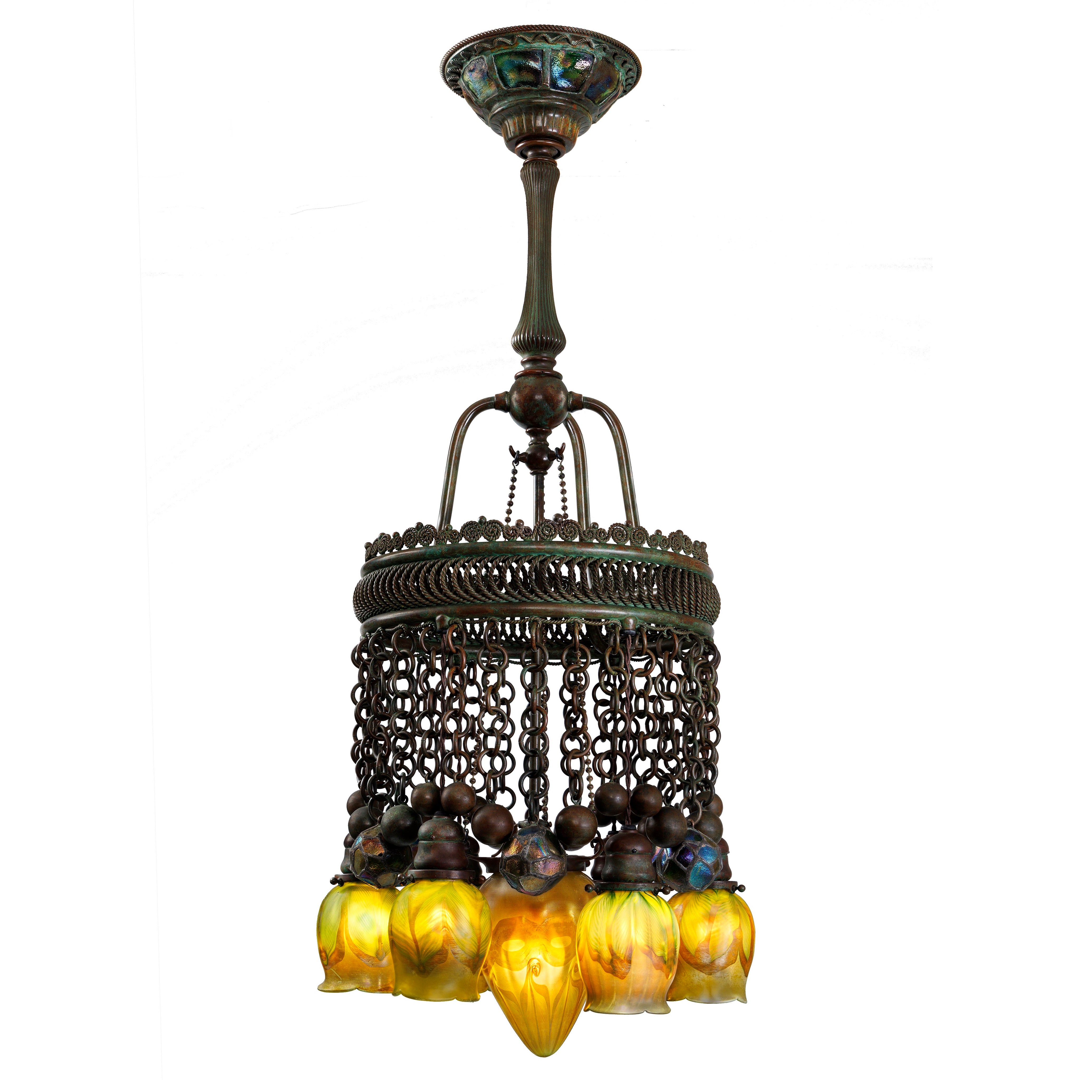 Tiffany Studios New York Moorish Chandelier - Vintage Stained Glass Lighting Fixture for Dining Room, Foyer & Luxury Home Decor