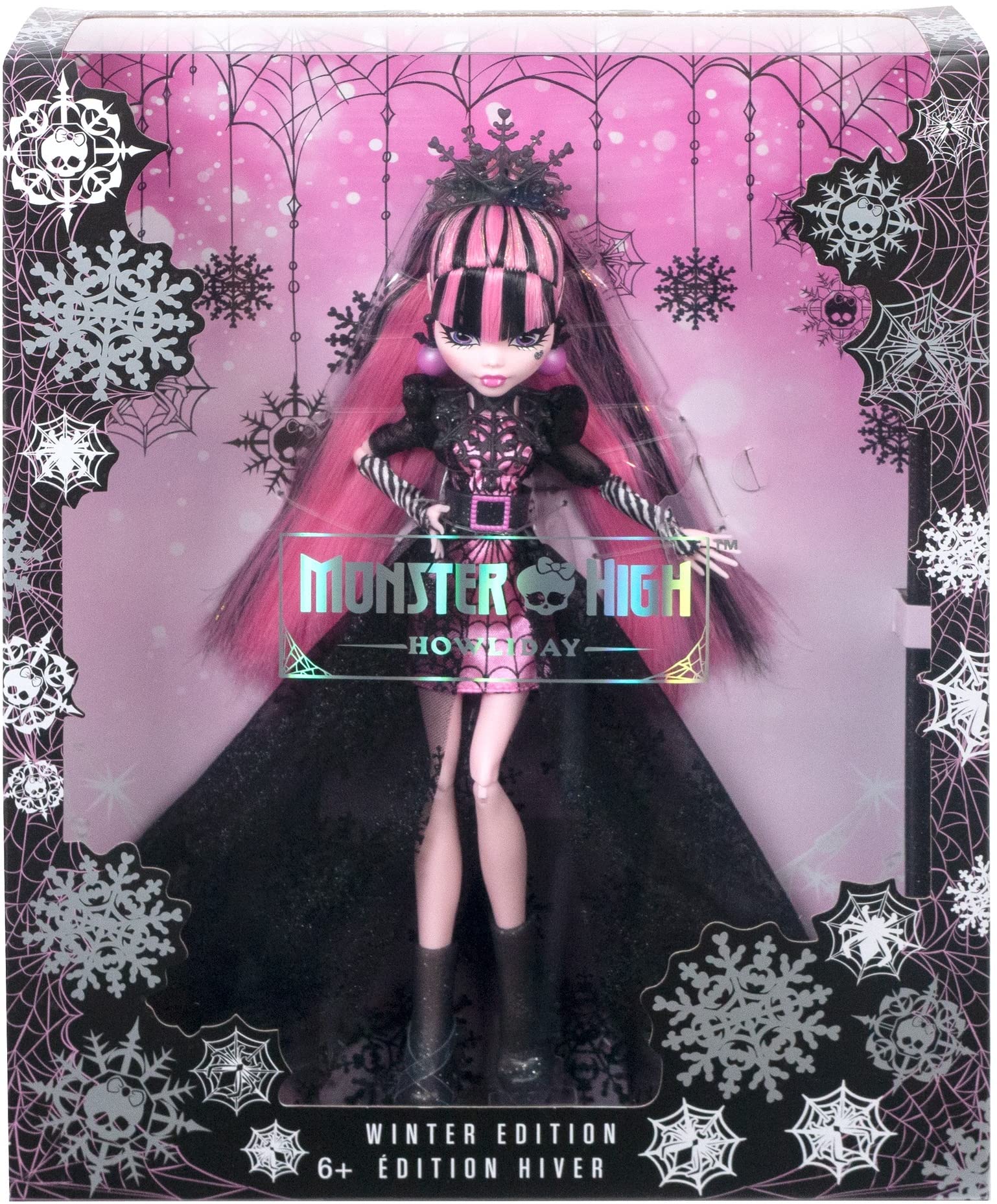 Monster High Draculaura Howliday Edition Doll - Pink & Black Gown Fashion Doll, Holiday Collectible Gift for Kids & Teens | Birthday Present, Halloween Decor, Toy Collection Display