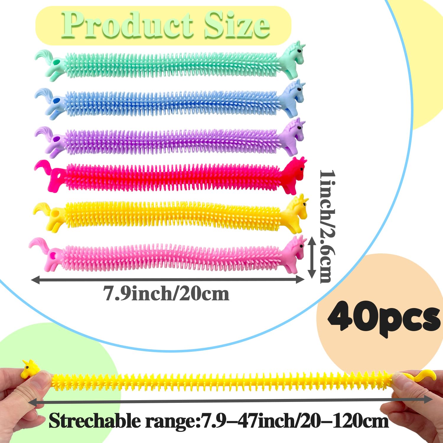40 Pack Stretchy String Fidget Toys - Unicorn Sensory Stress Relief Toys for Kids & Adults, Stretchy Noodle Strings for Anxiety Relief, Classroom, Office & Party Favors