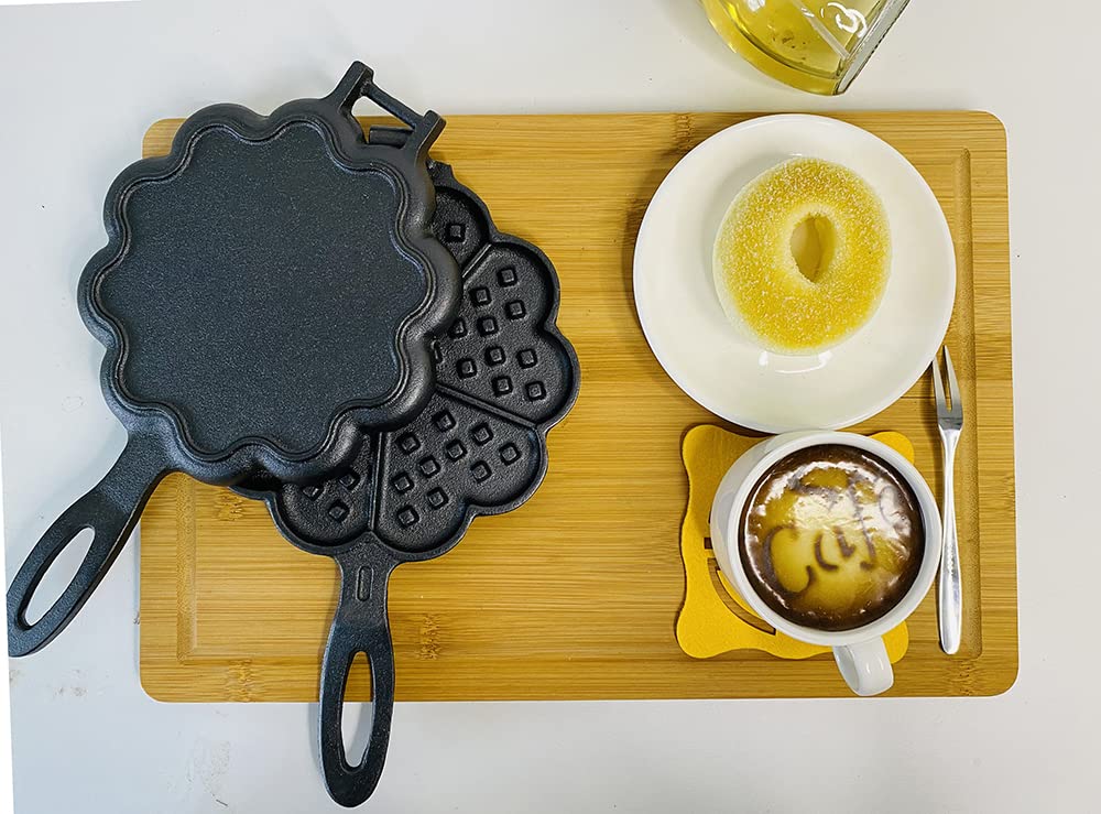 HAWOK Cast Iron Heart Shaped Waffle Maker - Non-Stick Belgian Waffle Iron for Stovetop - Perfect for Valentine's Day Breakfast, Romantic Dates & Homemade Desserts