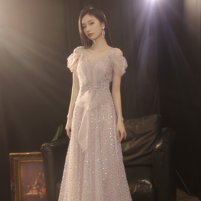 Elegant Off Shoulder Beaded Long Prom Dress - Sparkly Evening Gown for Women Size 41 | Perfect for Homecoming, Formal Dances & Special Occasions