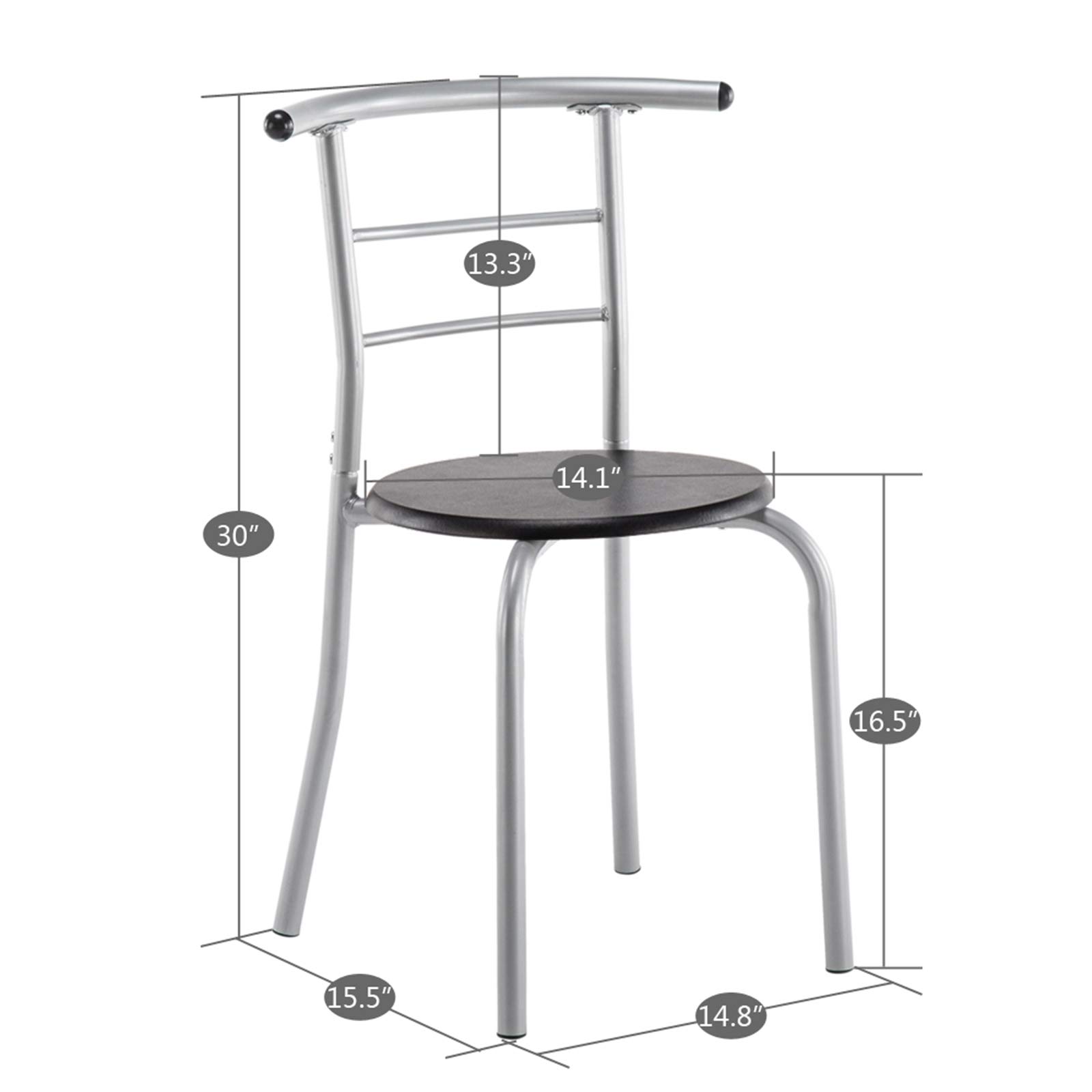 GT2-LY Breakfast Table Set with 2 Chairs - Compact Dining Table for Small Spaces, Kitchen, Game Room & Apartment - Modern Black Finish for Home & Office Use