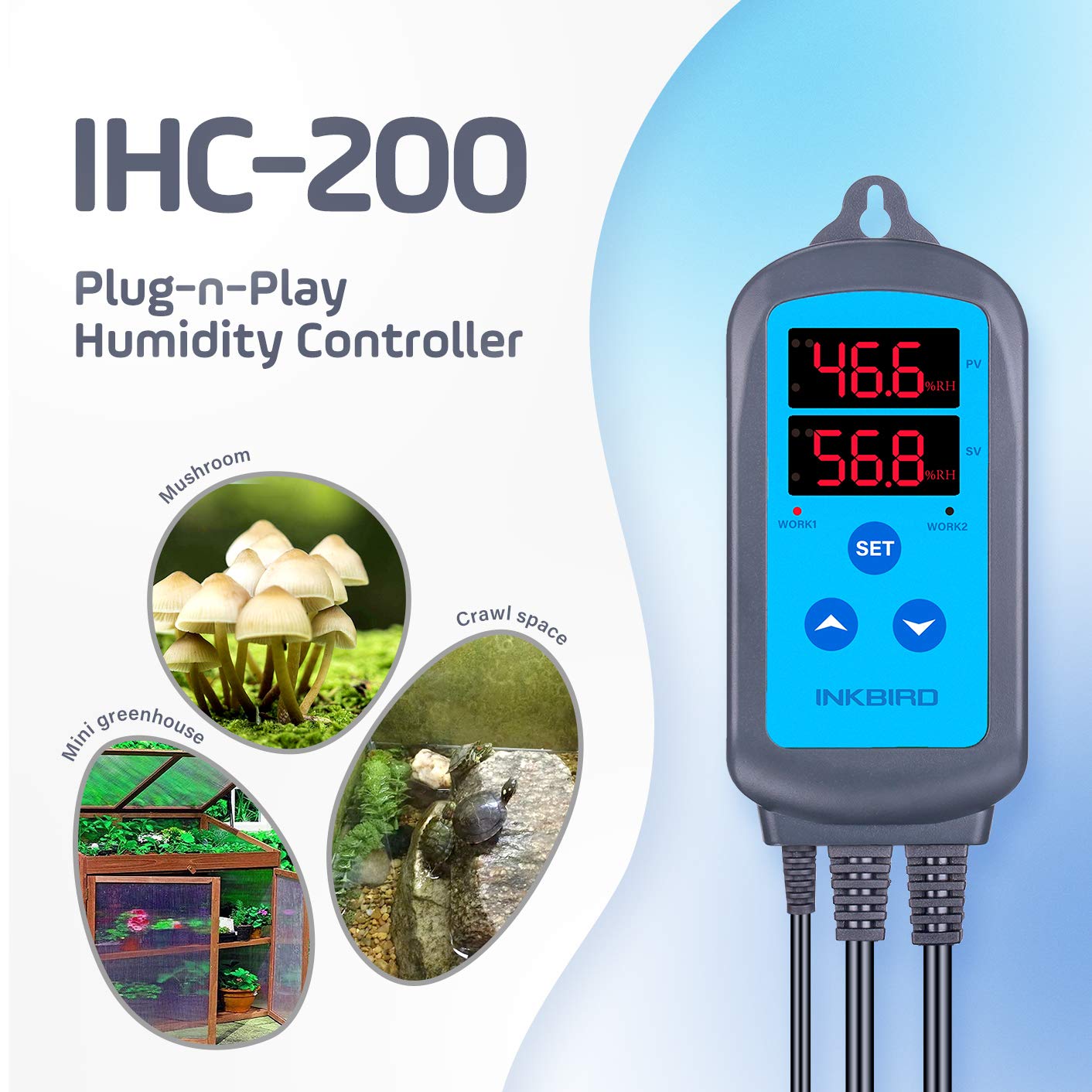 Inkbird IHC-200 Dual Relay Digital Humidity Controller & Humidistat for Humidifiers & Dehumidifiers - Precise Climate Control for Greenhouses, Grow Tents, and Home Comfort