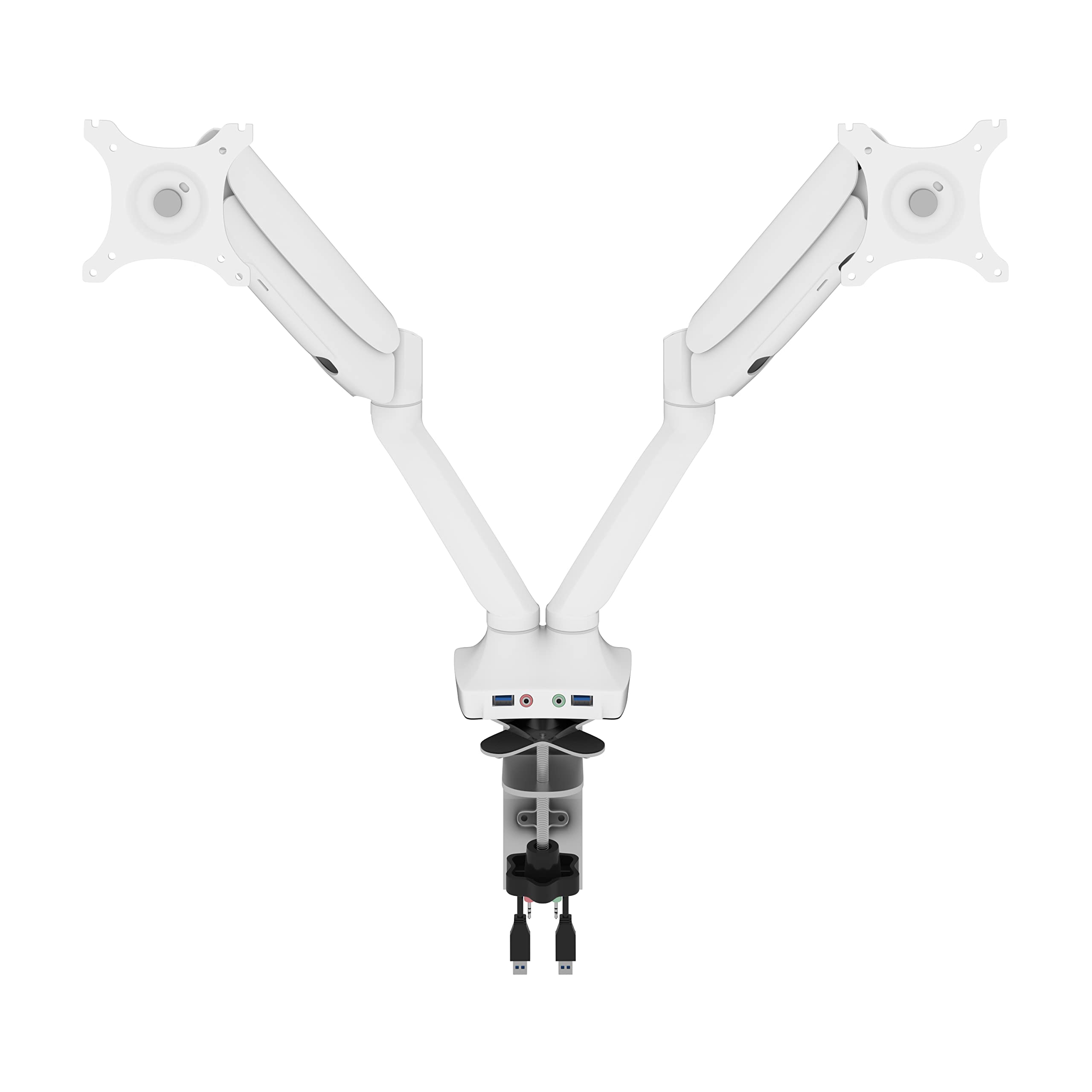 Bestar Universal Dual Monitor Arm with Pistons - White | Adjustable Ergonomic Desk Mount for Home & Office | Perfect for Gaming, Work & Productivity