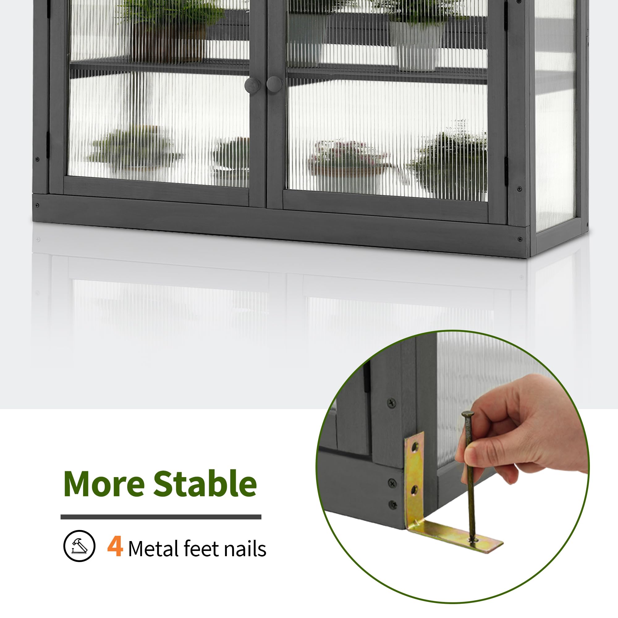 MCombo 2-Tier Wooden Cold Frame Greenhouse - Raised Garden Bed with Flower Planter Shelf for Plant Protection (Dark Grey) | Ideal for Seed Starting, Herb Gardening & Outdoor Plant Growth