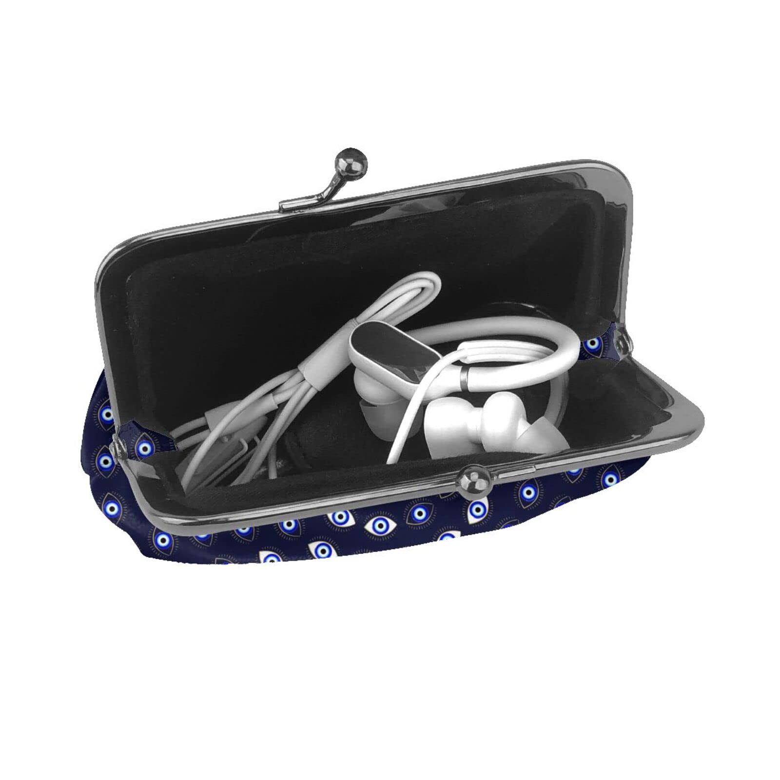 Blue PU Leather Evil Eye Coin Purse with Buckle & Kiss-Lock Closure - Lucky Charm Wallet for Women, Perfect for Travel, Gifts & Everyday Use