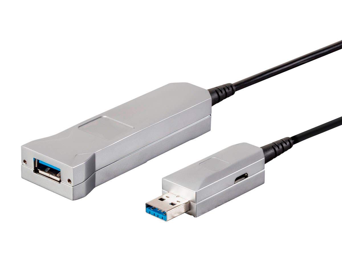 Monoprice USB 3.0 Type-A Male to Female Extension Cable - 98.4ft Fiber Optic SlimRun Silver - High Speed Data Transfer for PC, Laptop, Printer, External Hard Drive & Home Office Setup