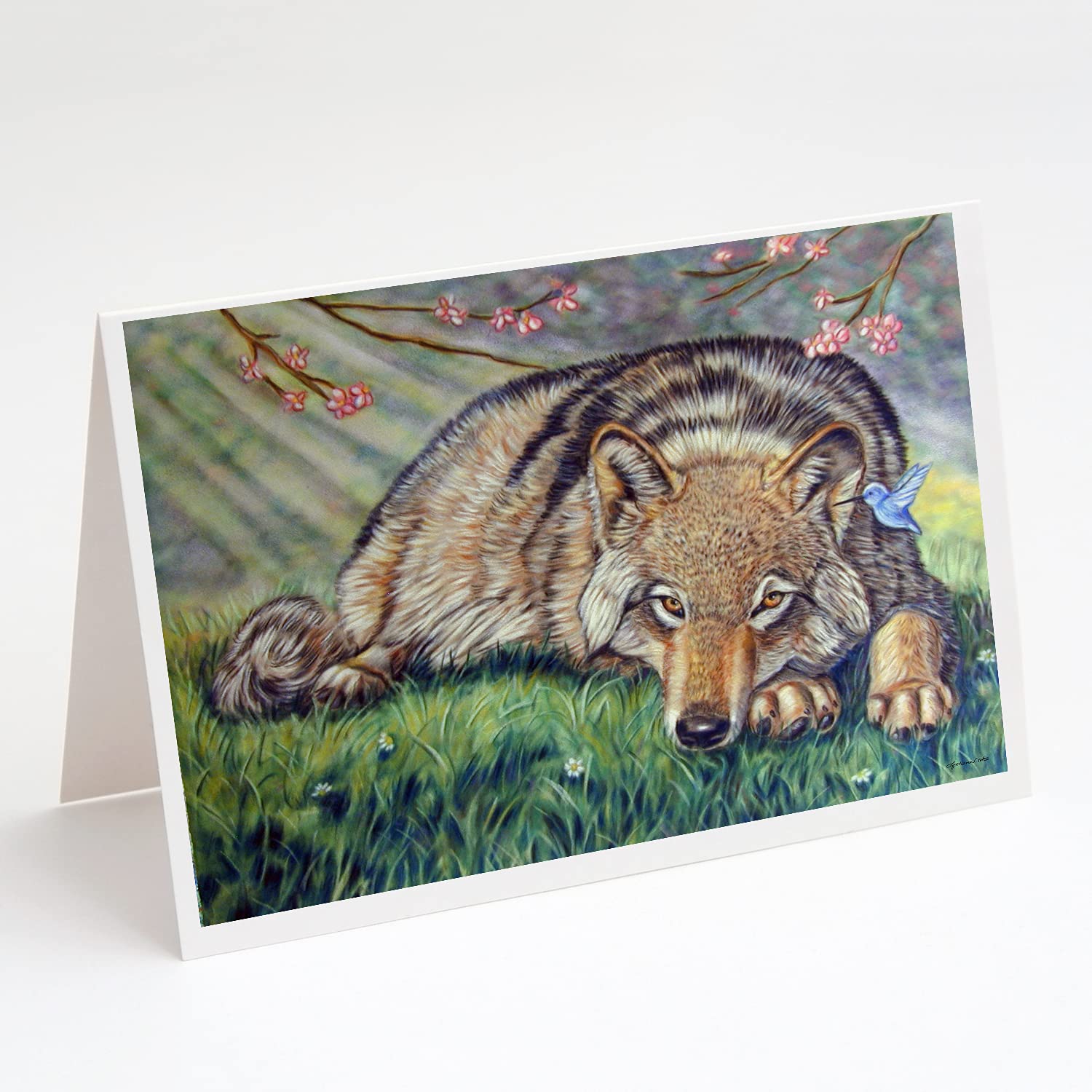 Wolf and Hummingbird Blank Greeting Cards Set | Pack of 8 A7 Size (5x7) Note Cards with Envelopes | Whimsical Animal Design | Perfect for Birthday, Thank You, and Holiday Cards