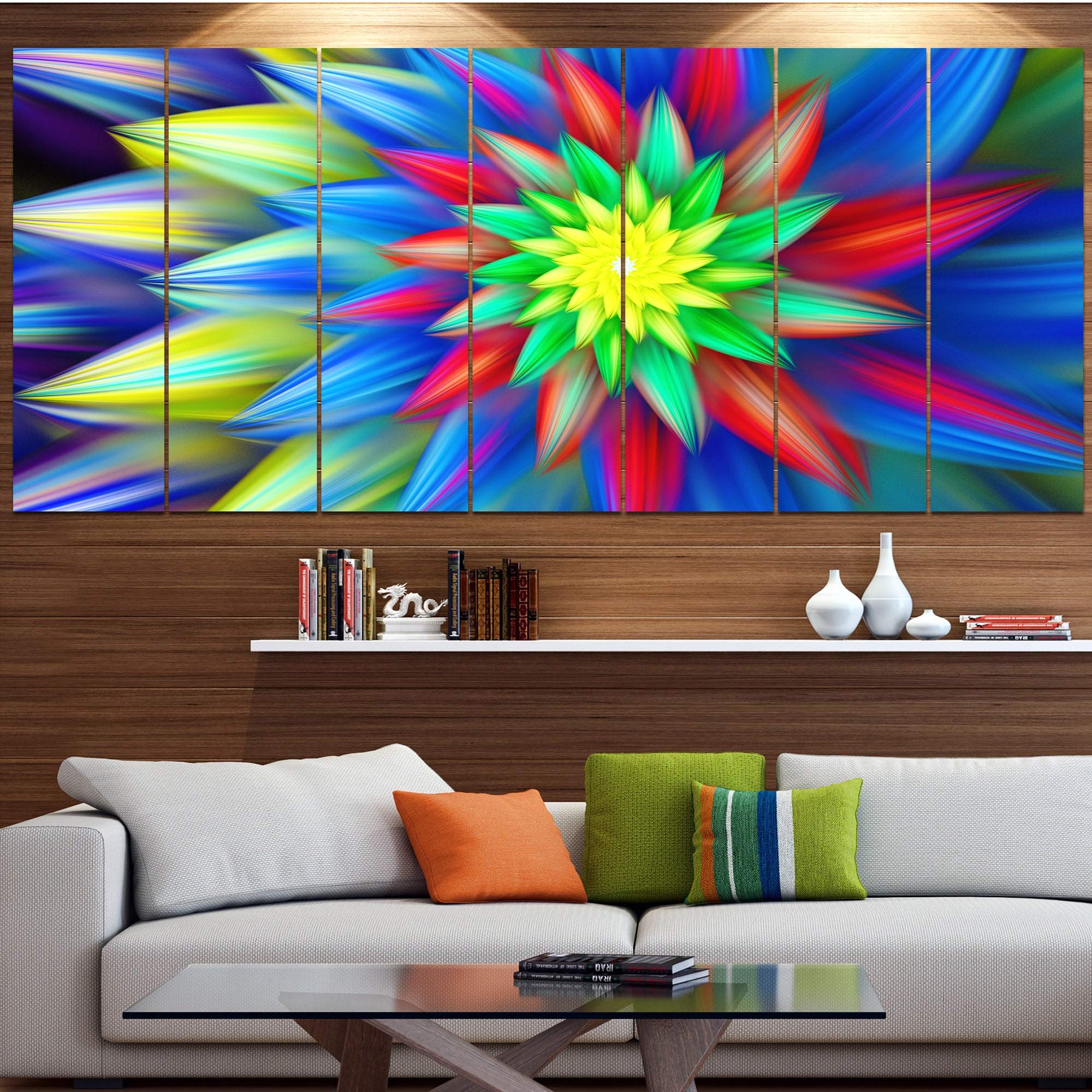 DESIGN ART 'Dance of Bright Multi-Color Flower' Modern Floral Canvas Wall Art - 60x28 Inch 5-Panel Painting for Living Room, Bedroom & Office Decor