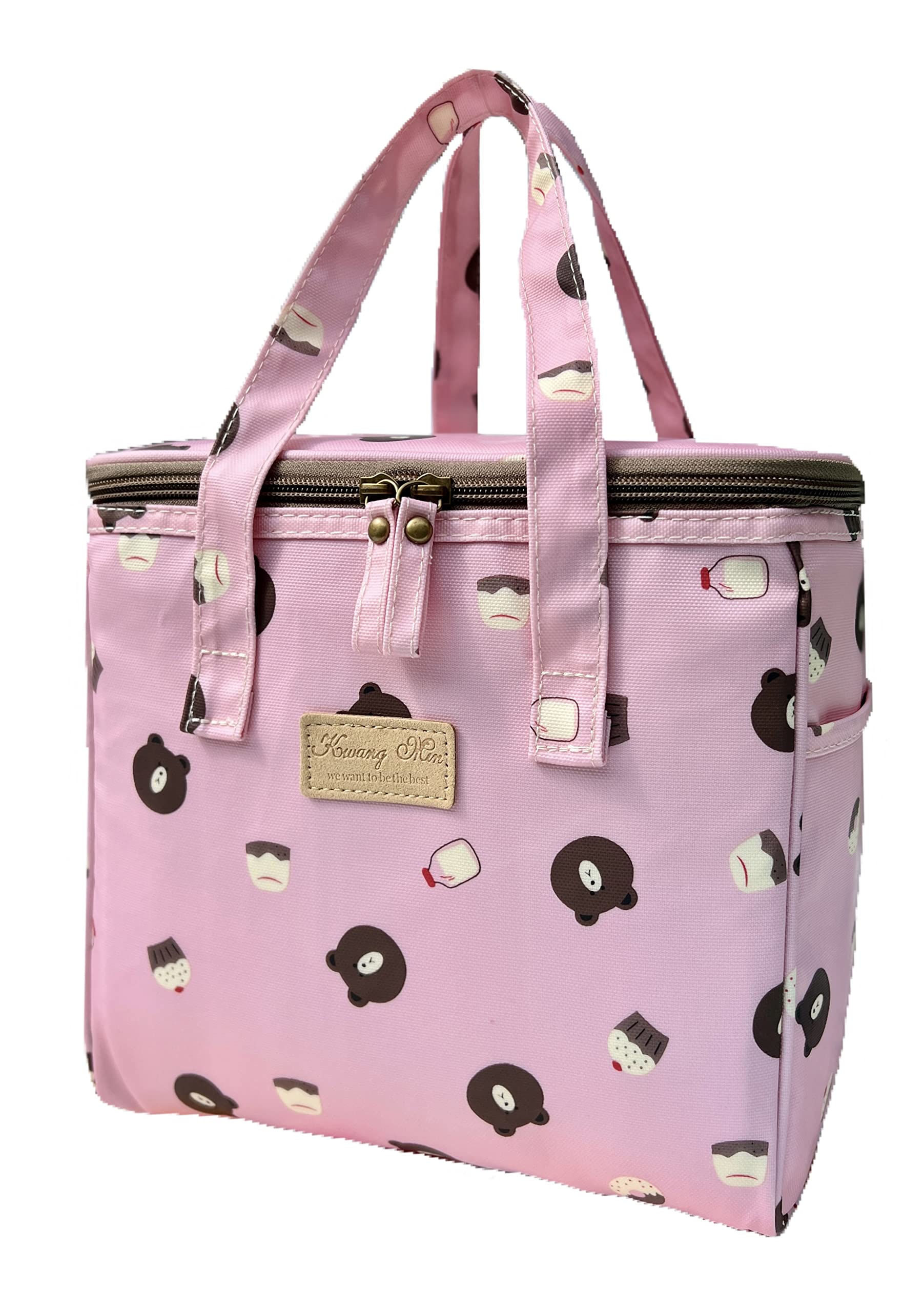 Insulated Lunch Bag for Women - Reusable Lunch Box Cooler for Office, Picnic, Beach & Camping | Large Waterproof Fabric Lunch Tote | Lightweight & Durable | Perfect Gift for Outdoor Activities (Pink Candy Bear) | Use for Work, School, Travel & Hiking