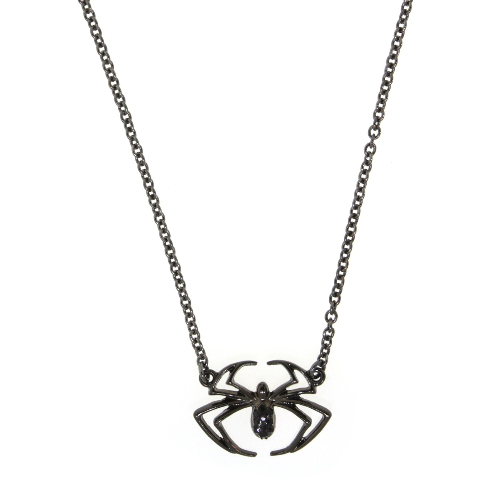 1928 Jewelry Black Spider Pendant Necklace - 17