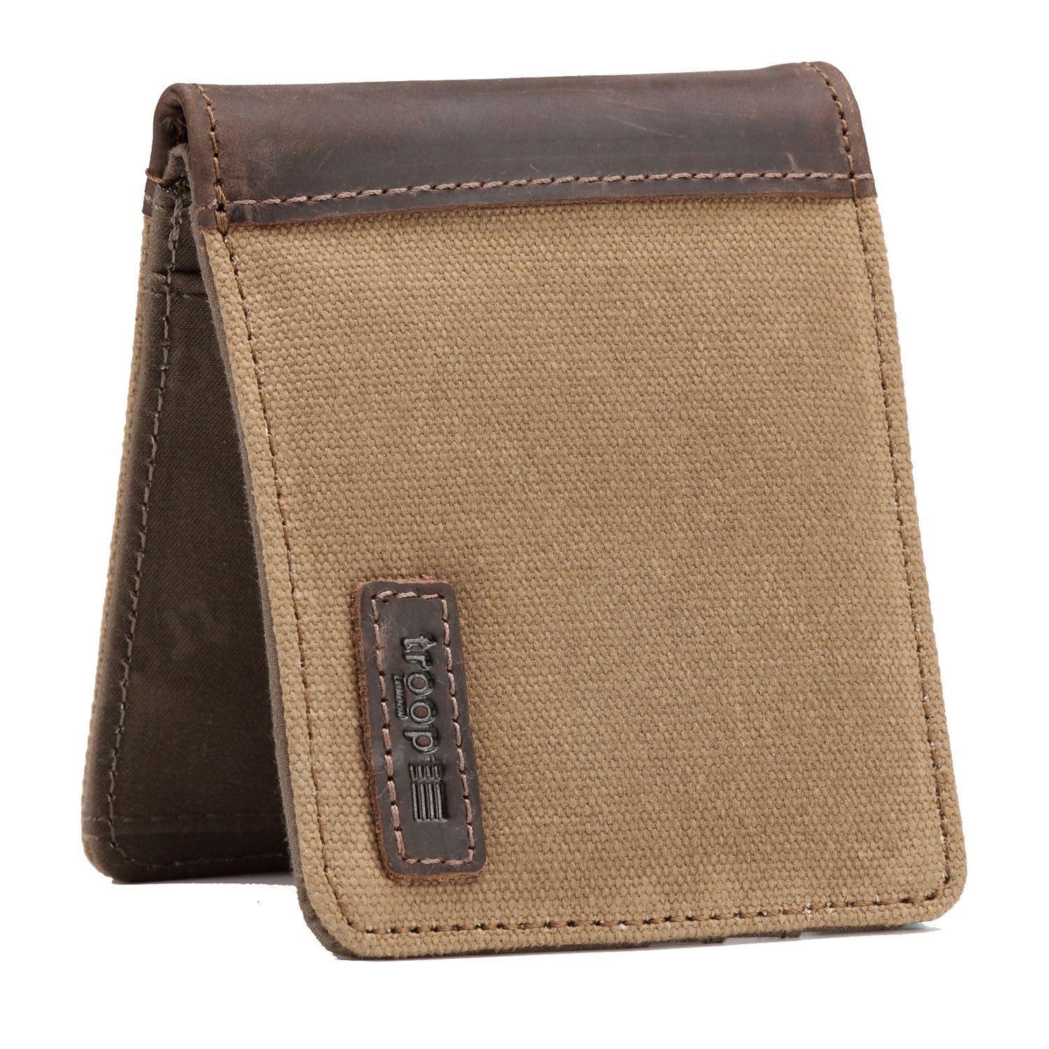 TRP0500 Troop London Men's Bi-Fold Canvas Wallet - Slim RFID Blocking Leather Card Holder for Everyday Use & Travel