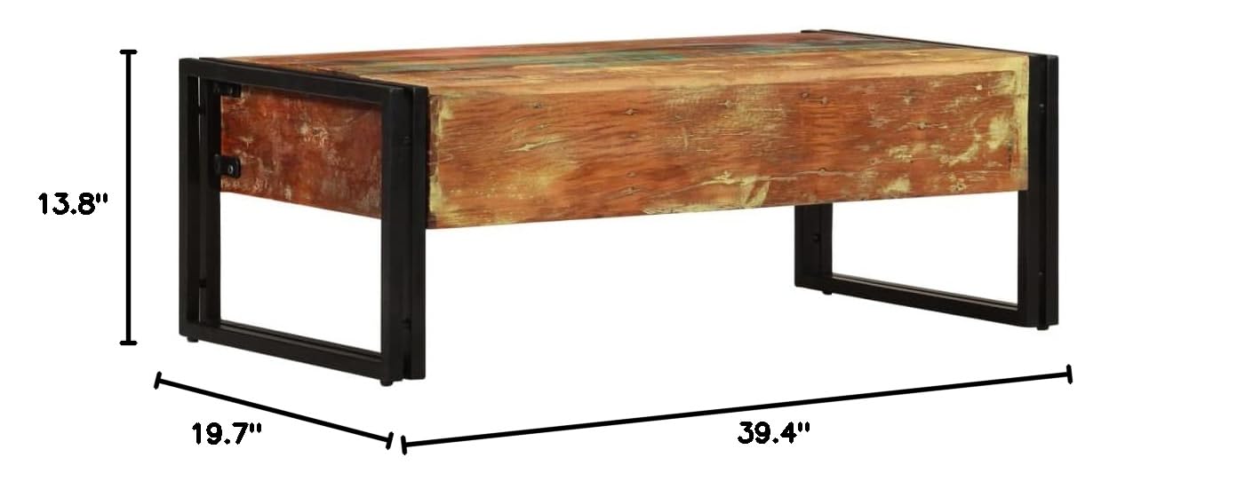 Rustic Reclaimed Wood Coffee Table with 3 Drawers - 39.4