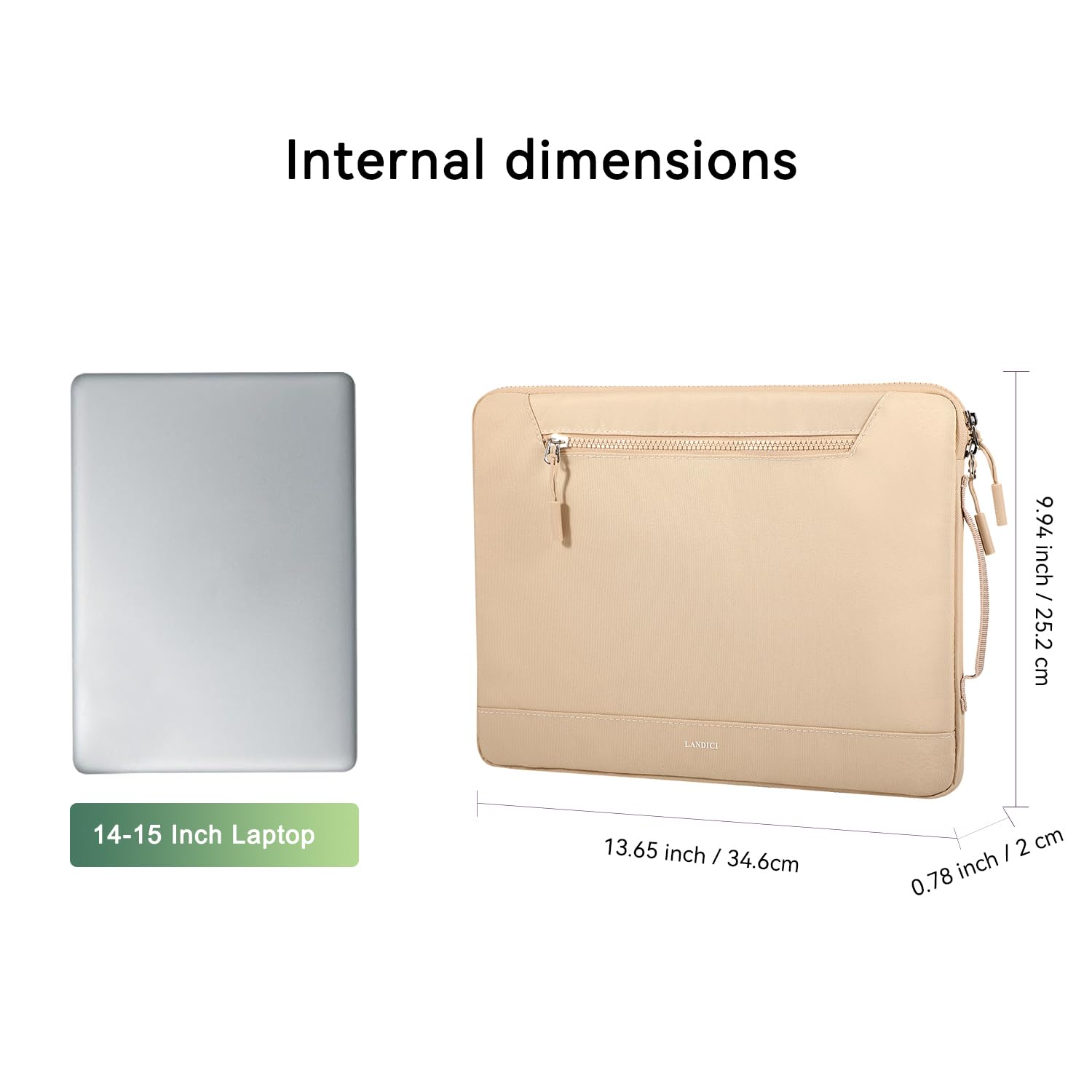 360° Protective Laptop Sleeve Case for 14-15 Inch Laptops - Waterproof Slim Computer Cover Compatible with MacBook Air M2 15, MacBook Pro 14/15, Chromebook 14/15, Asus Vivobook 14 - Apricot Color - Perfect for Travel, Work & School