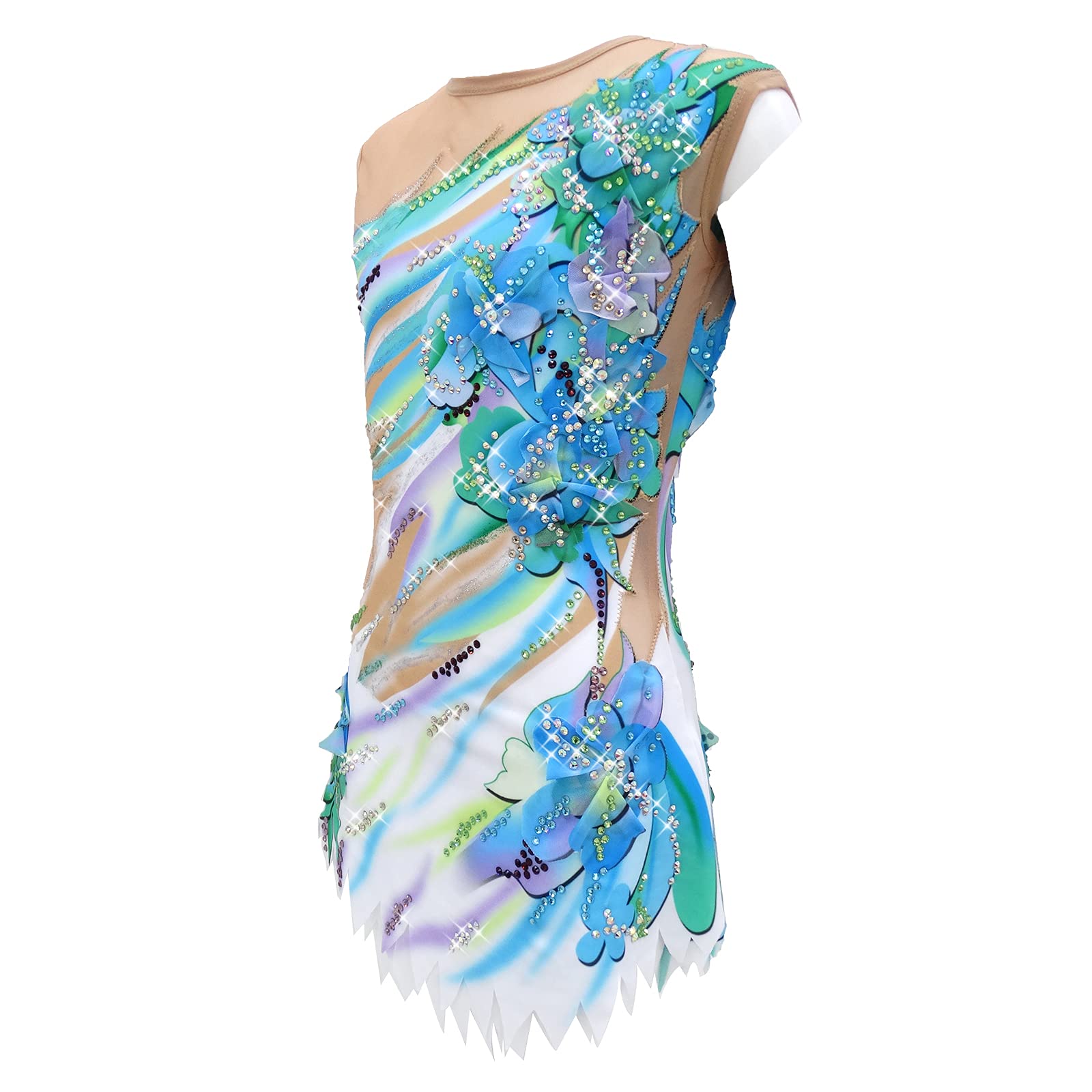 LIUHUO Girls Rhythmic Gymnastics Leotard - Blue Dance Unitard for Women & Teens - Competition & Performance Wear for Gymnastics, Ballet, Dance Recitals