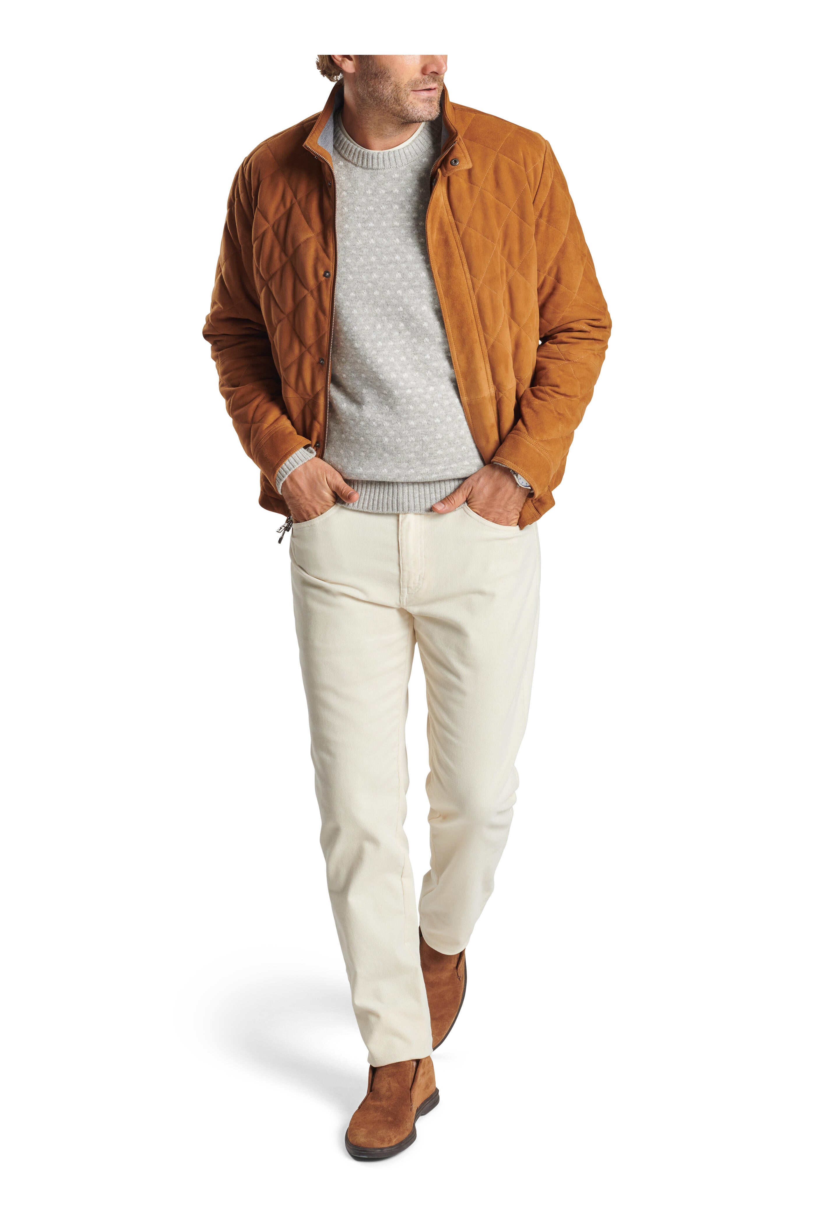 PETER MILLAR Men's Suede Quilted Jacket - Premium Soft Leather Outerwear for Fall & Winter | Stylish Casual & Business Wear