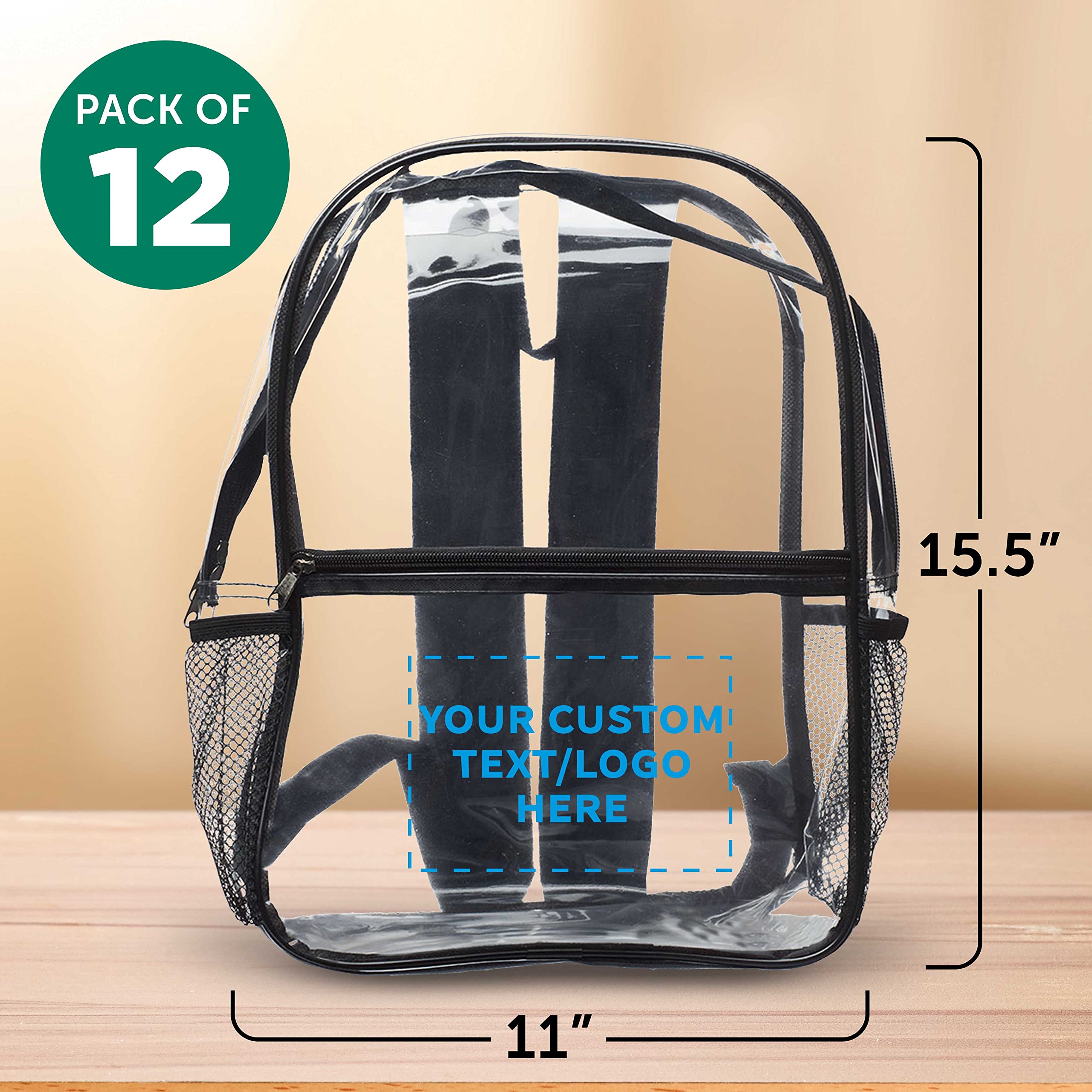 Custom Clear PVC Plastic Backpacks - Set of 12 Bulk Pack, Waterproof & Durable, Personalized Travel Backpacks for Outdoor Activities, School, Beach & Festival Essentials