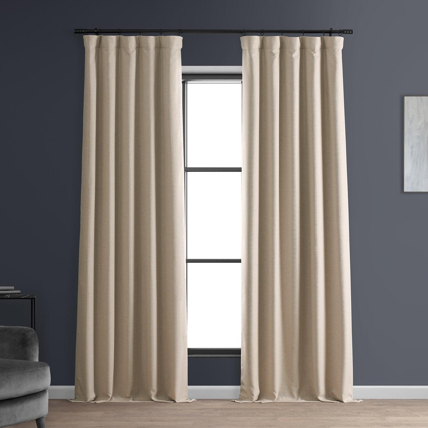 Safari Tan Faux Linen Blackout Curtains for Bedroom & Living Room - Thermal Insulated Room Darkening Drapes for Hotels, Home Decor and Light Blocking Window Treatments