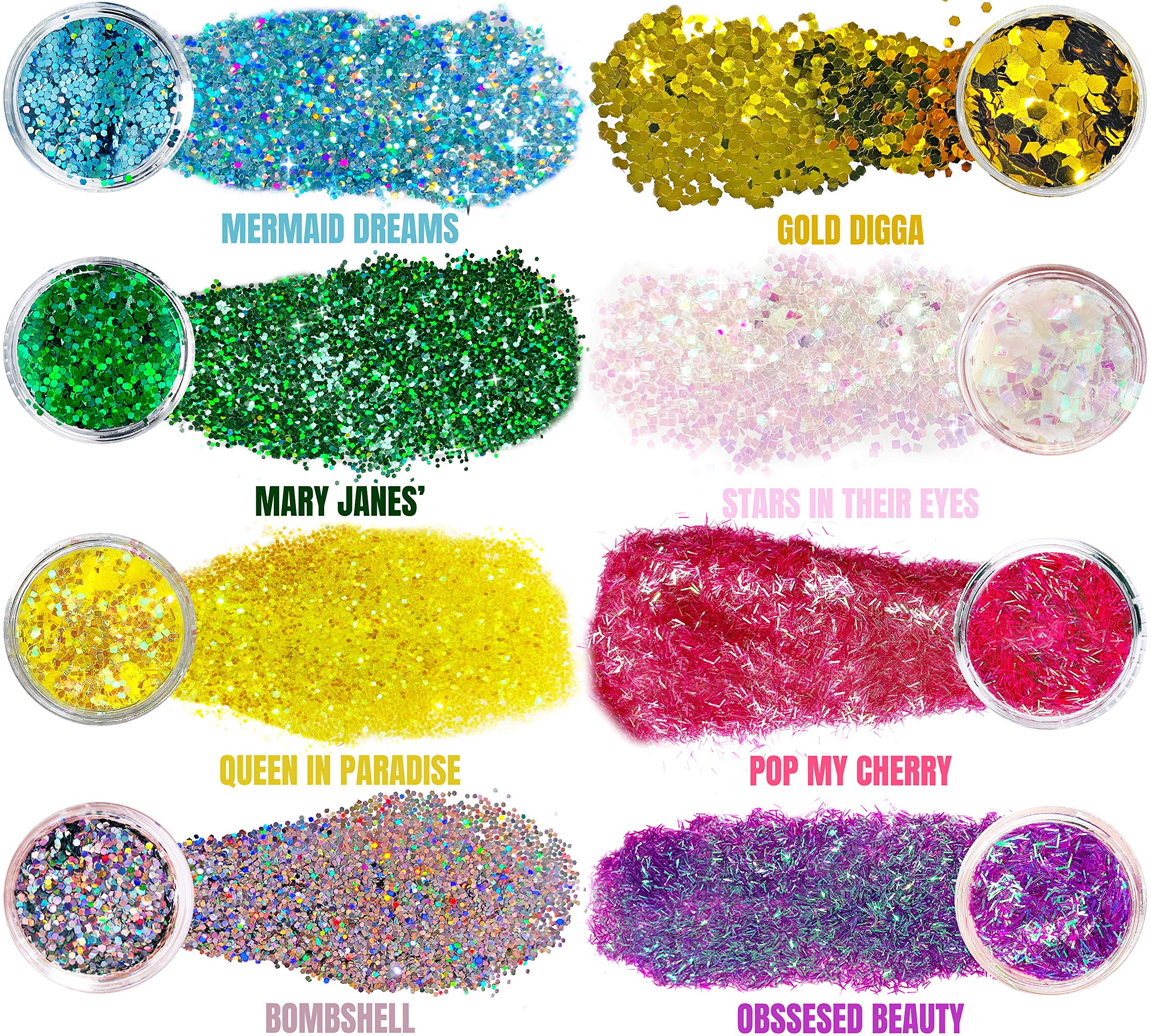 8-Piece Glitter Makeup Set | Shimmer Body Glitter for Halloween & Festivals | UK Company | Perfect for Costume Parties, Raves & Cosplay