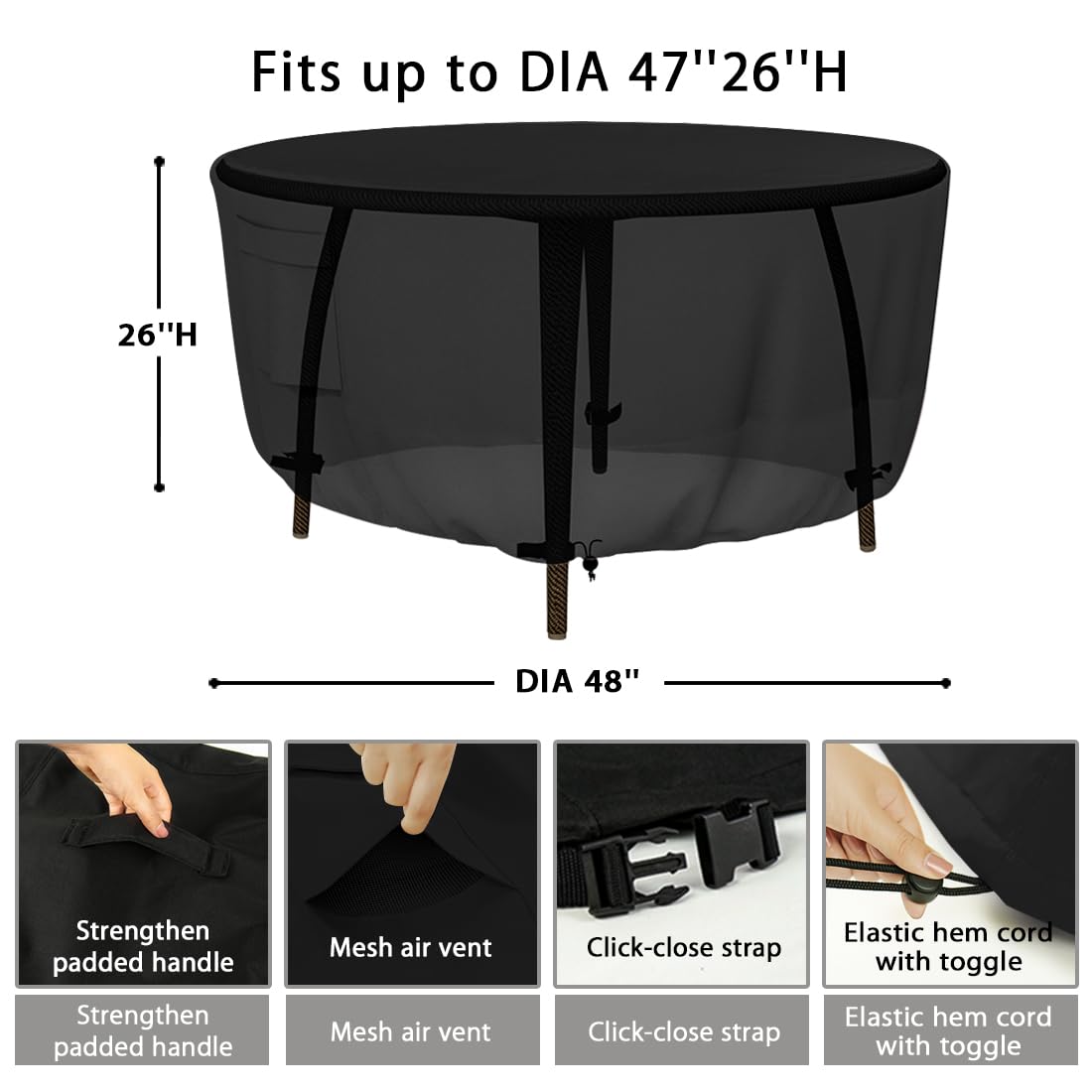 Heavy Duty Waterproof Round Patio Table Cover 48 Inch Diameter - UV Resistant Outdoor Furniture Protector for Dining & Coffee Tables - Perfect for Veranda, Lawn, Garden & Backyard Use