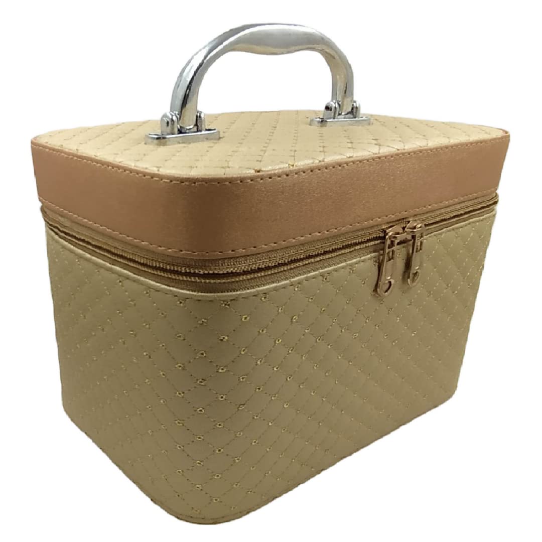 Gifferes Professional Women's Makeup Bag - Large Cosmetic Organizer with Gold Finish | Perfect for Travel, Bridal Trousseau & Vanity Storage