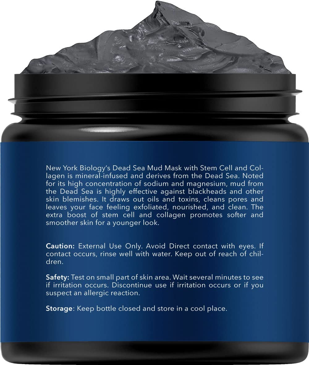 New York Biology Dead Sea Mud Mask with Stem Cell & Collagen - Spa Quality Face & Body Treatment for Acne, Blackheads & Oily Skin - Pore Minimizer & Skin Tightening Solution for Women & Men - 4oz Natural Skincare - Perfect for Spa Nights & At-Home Self-Care Routines