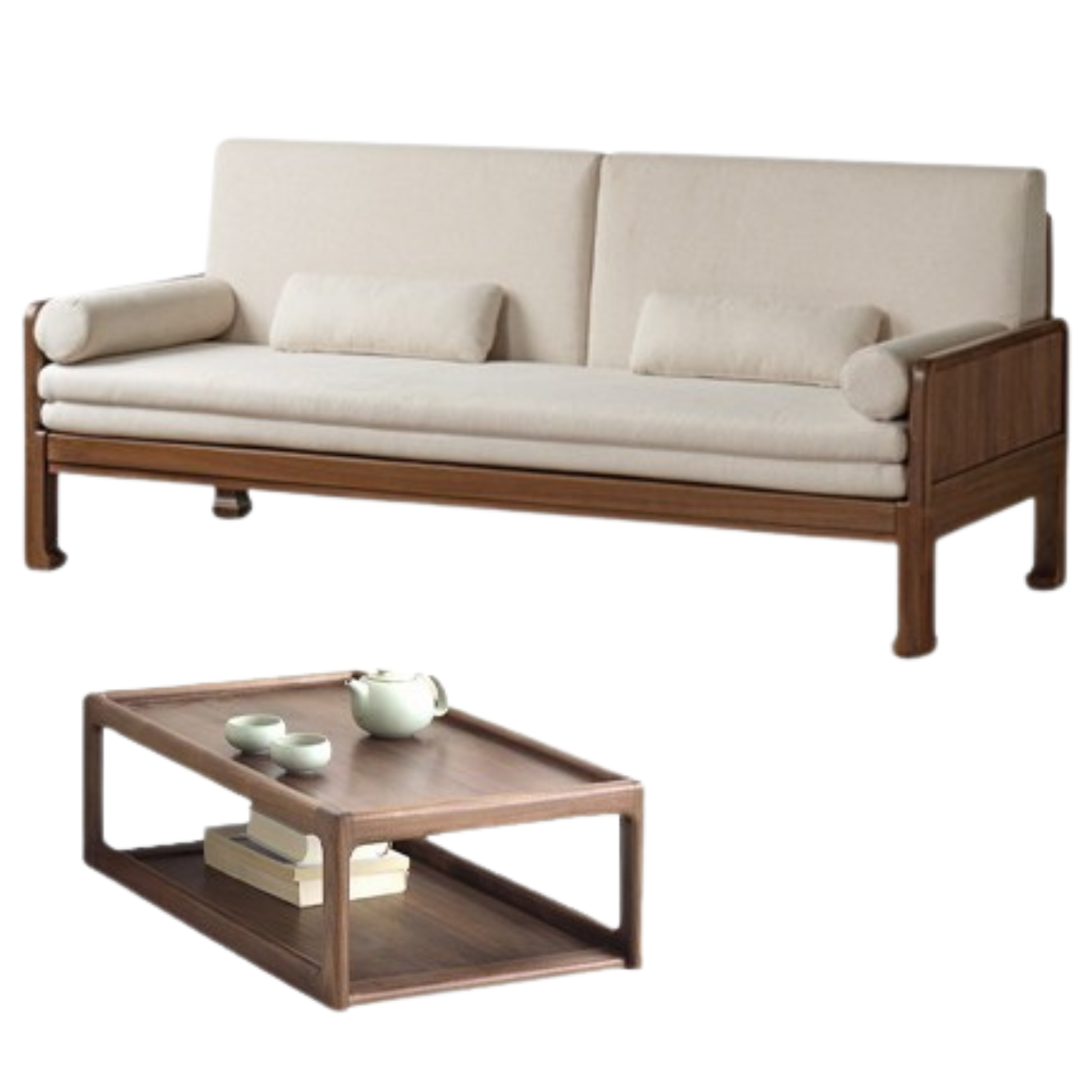 Premium Black Walnut & Oak Solid Wood Foldable Sofa Bed - Convertible Sleeper Couch for Small Spaces, Guest Rooms & Apartments