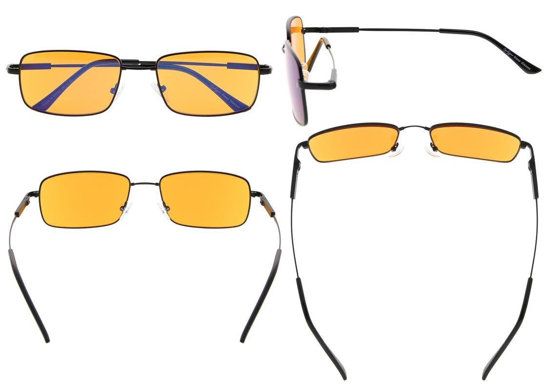 Eyekepper Men's Anti Blue Light Glasses - 97% Blue Light Blocking for Better Sleep, Computer & Reading Glasses with Dark Orange Tinted Lens, Bendable Memory Titanium Frame (Black, +1.50) - Perfect for Gaming, Office Work & Nighttime Screen Use