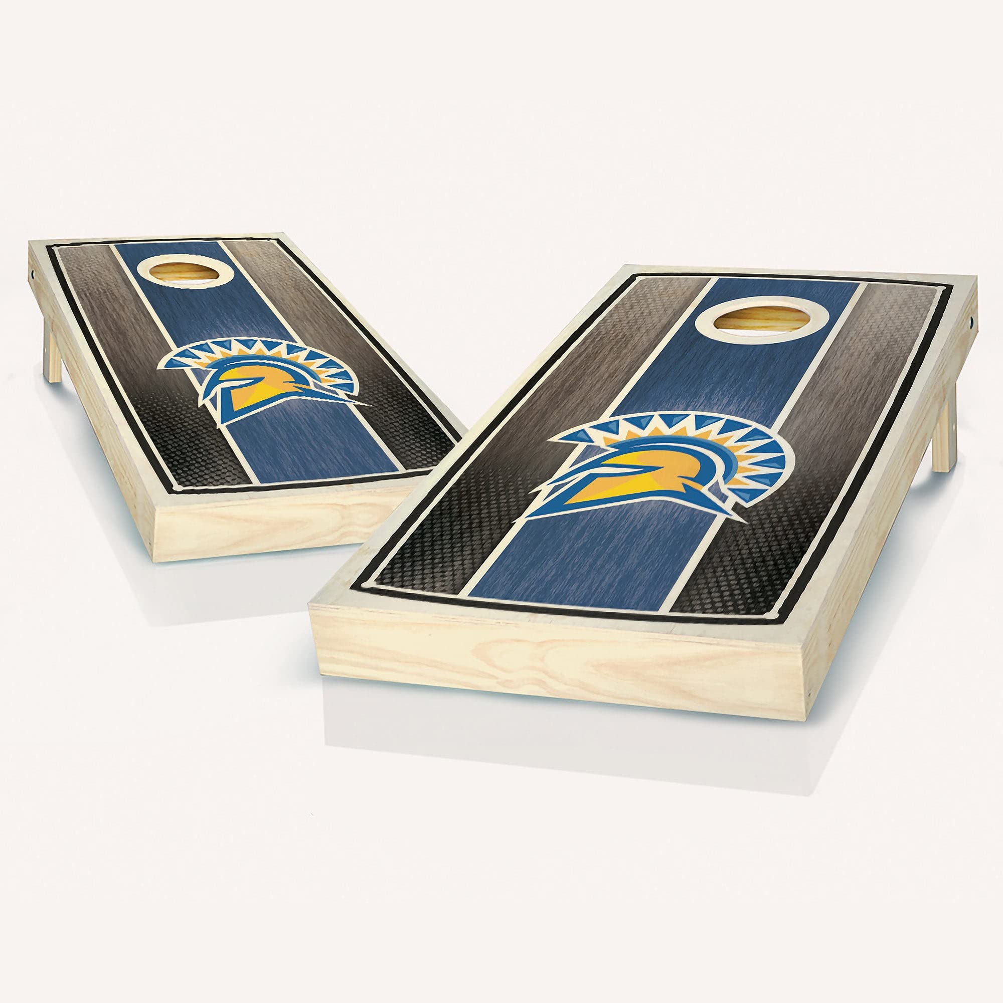 Custom San Jose Stained Striped Cornhole Board Set with Team Logo - Regulation Size Outdoor Bean Bag Toss Game for Backyard Parties, Tailgating & BBQ Events