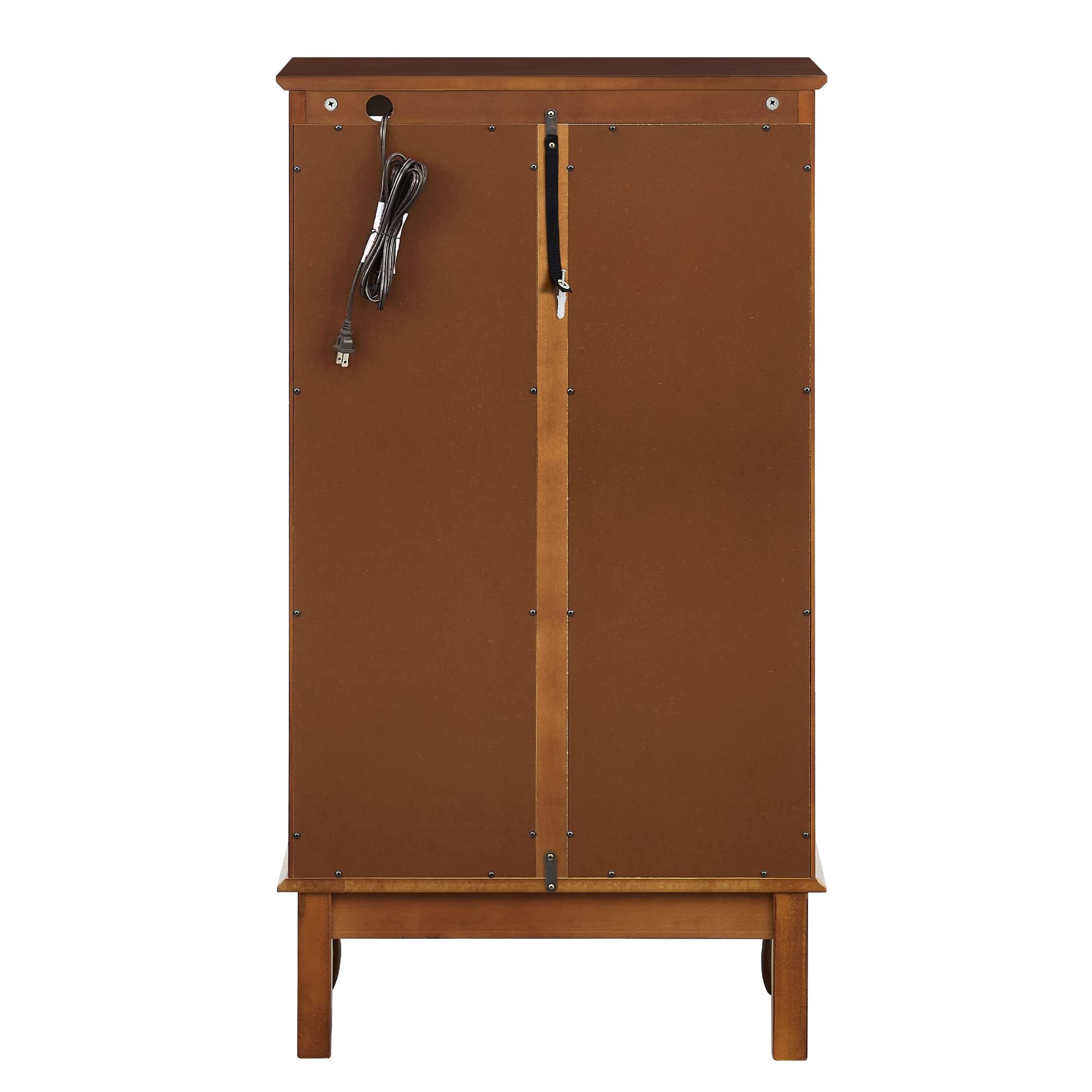 Tuscan Style Wall Mounted Curio Display Cabinet with Adjustable Shelves & Mirrored Back - 3 Tier Oak Wood Storage Cabinet with Tempered Glass Doors (E26 Light Bulb Not Included) - Perfect for Living Room Decor, Dining Room Display & Bedroom Storage